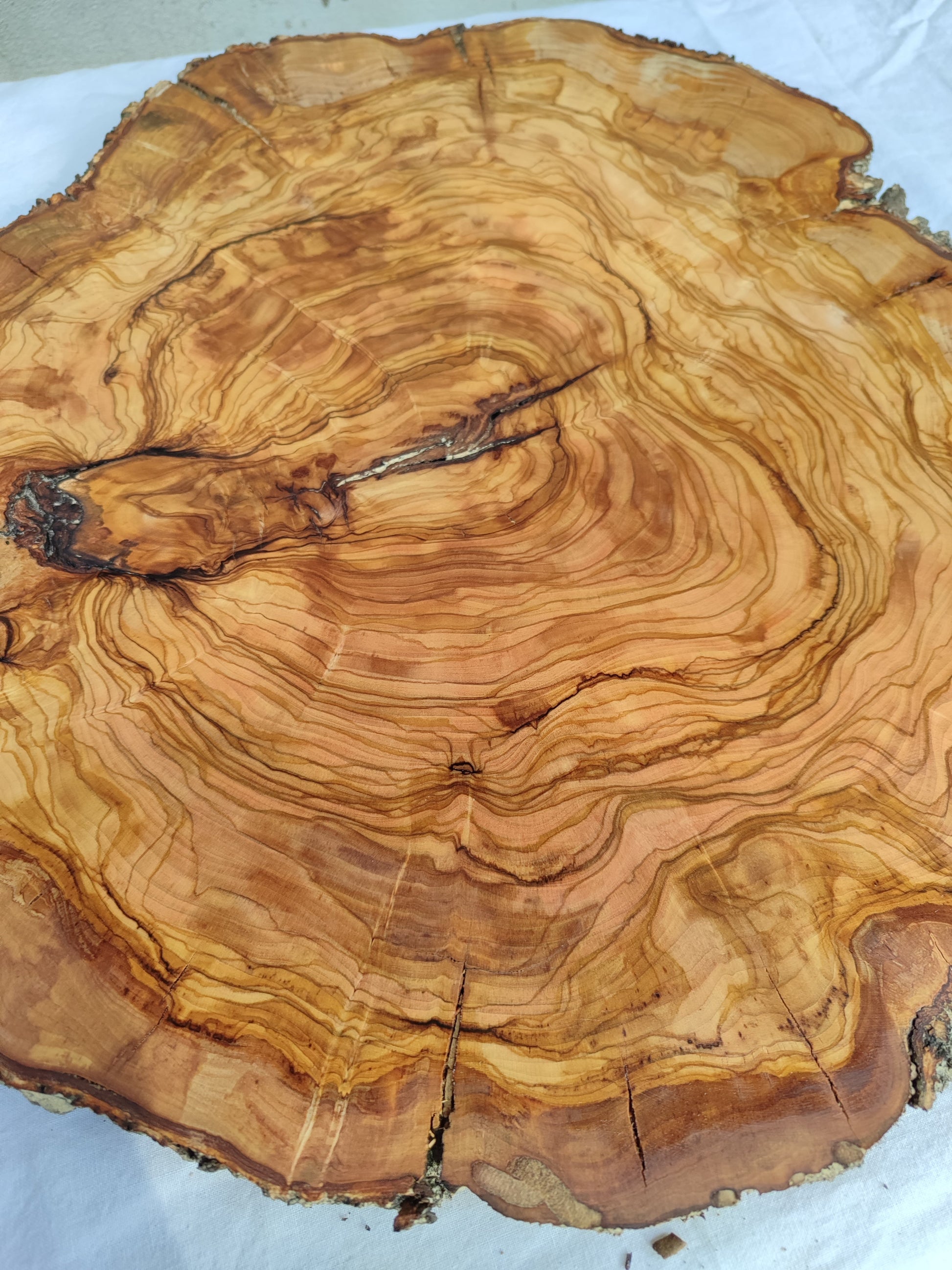 Rare Olive Wood Live Edge Slab – 42x43x2.5 cm Unique Grain Sustainable Luxury Premium Natural Finish Epoxy Friendly