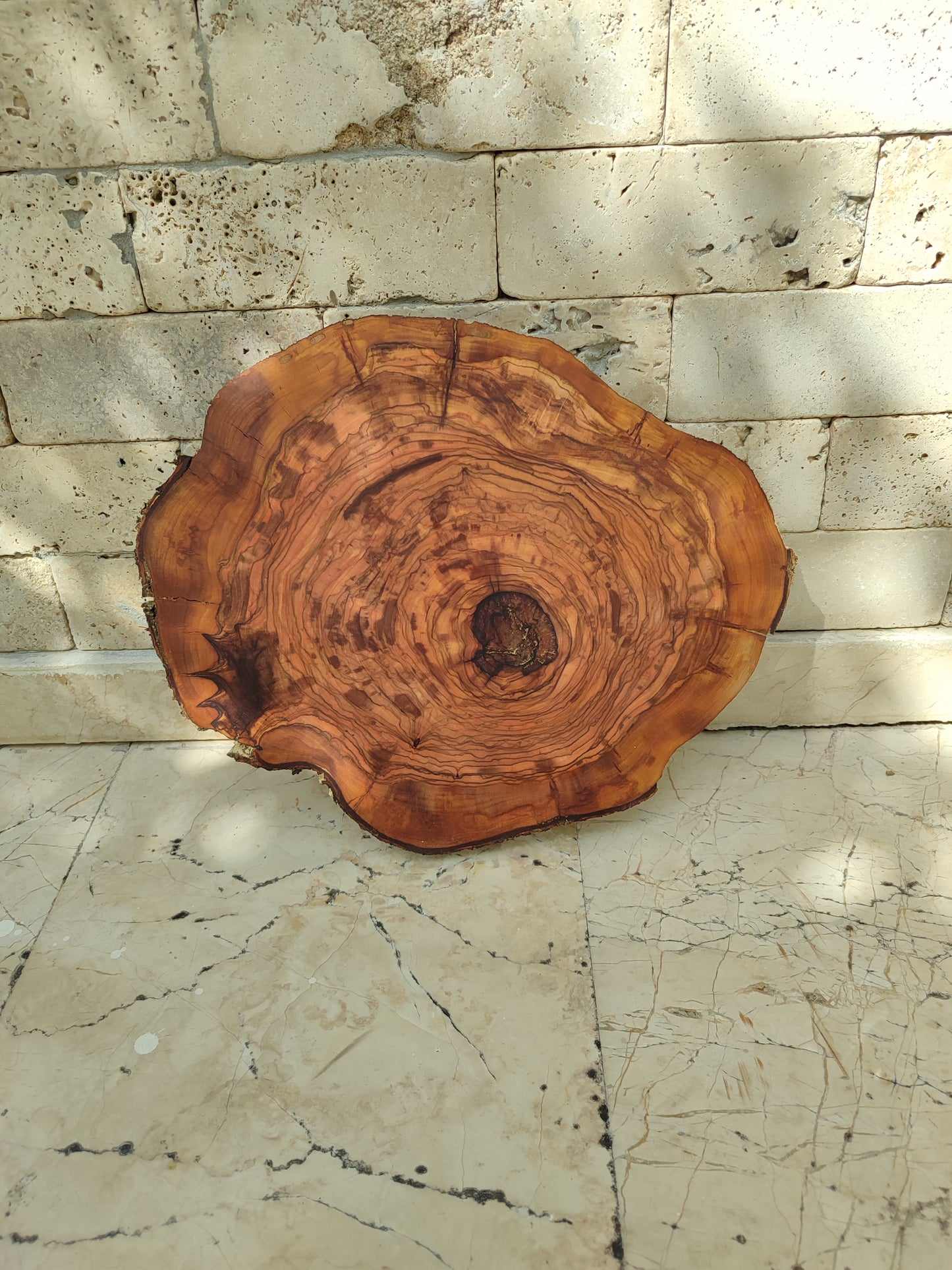 Rare Olive Wood Live Edge Slab - Unique Grain, Sustainable Luxury - 32x38x2.5cm Premium Natural Luster