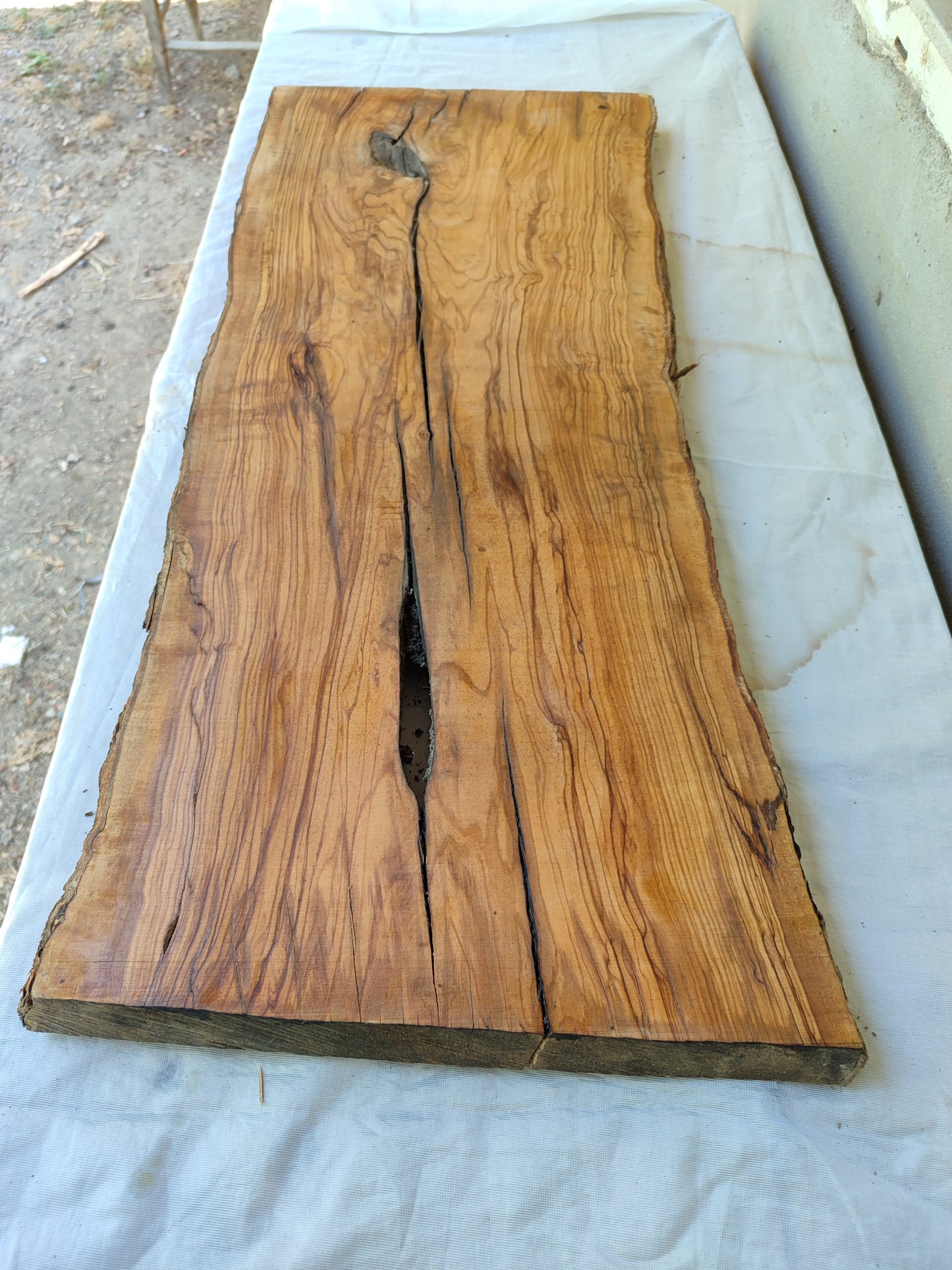 Rare Olive Wood Live Edge Slab – 31x78x3 cm, Unique Grain, Sustainable Luxury