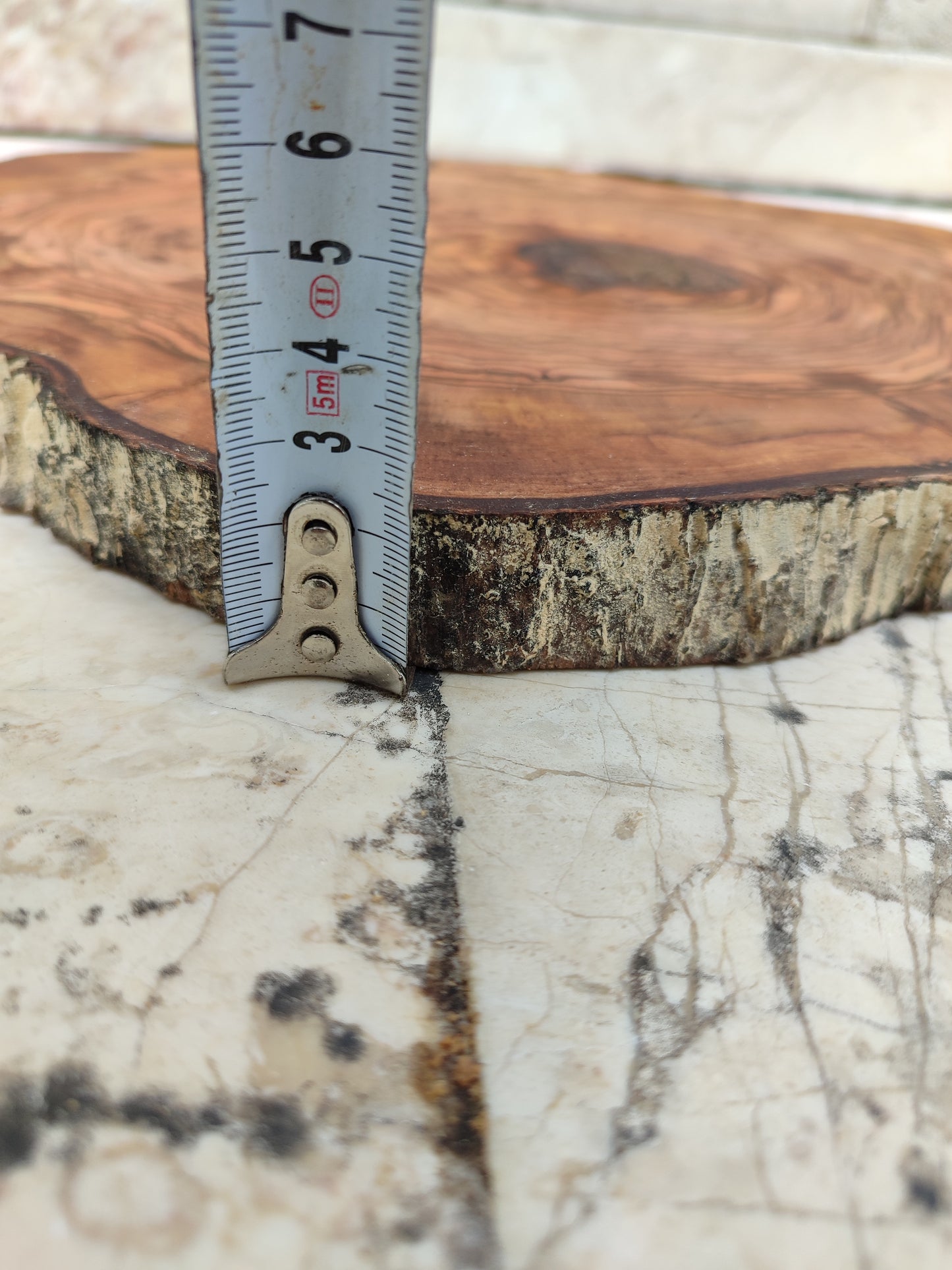 Rare Olive Wood Live Edge Slab - Unique Grain, Sustainable Luxury - 32x38x2.5cm Premium Natural Luster