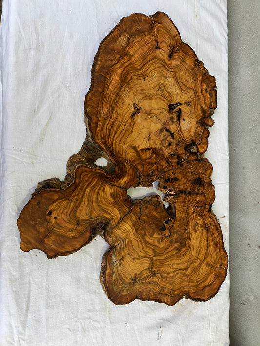Rare Olive Wood Slab 42x65cm | Live Edge for Epoxy Resin & Wall Art | Unique Grain Sustainable Luxury | Super Dry DIY Craft Wood.