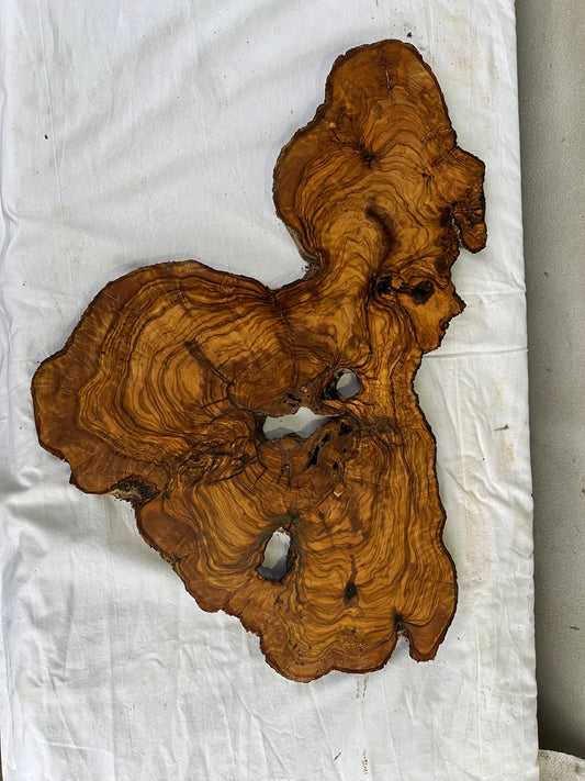 Rare Olive Wood Slab Live Edge 37x60cm | Unique Grain for Epoxy Resin & Coffee Table | Premium Luthier Wood | Sustainable Luxury Art.