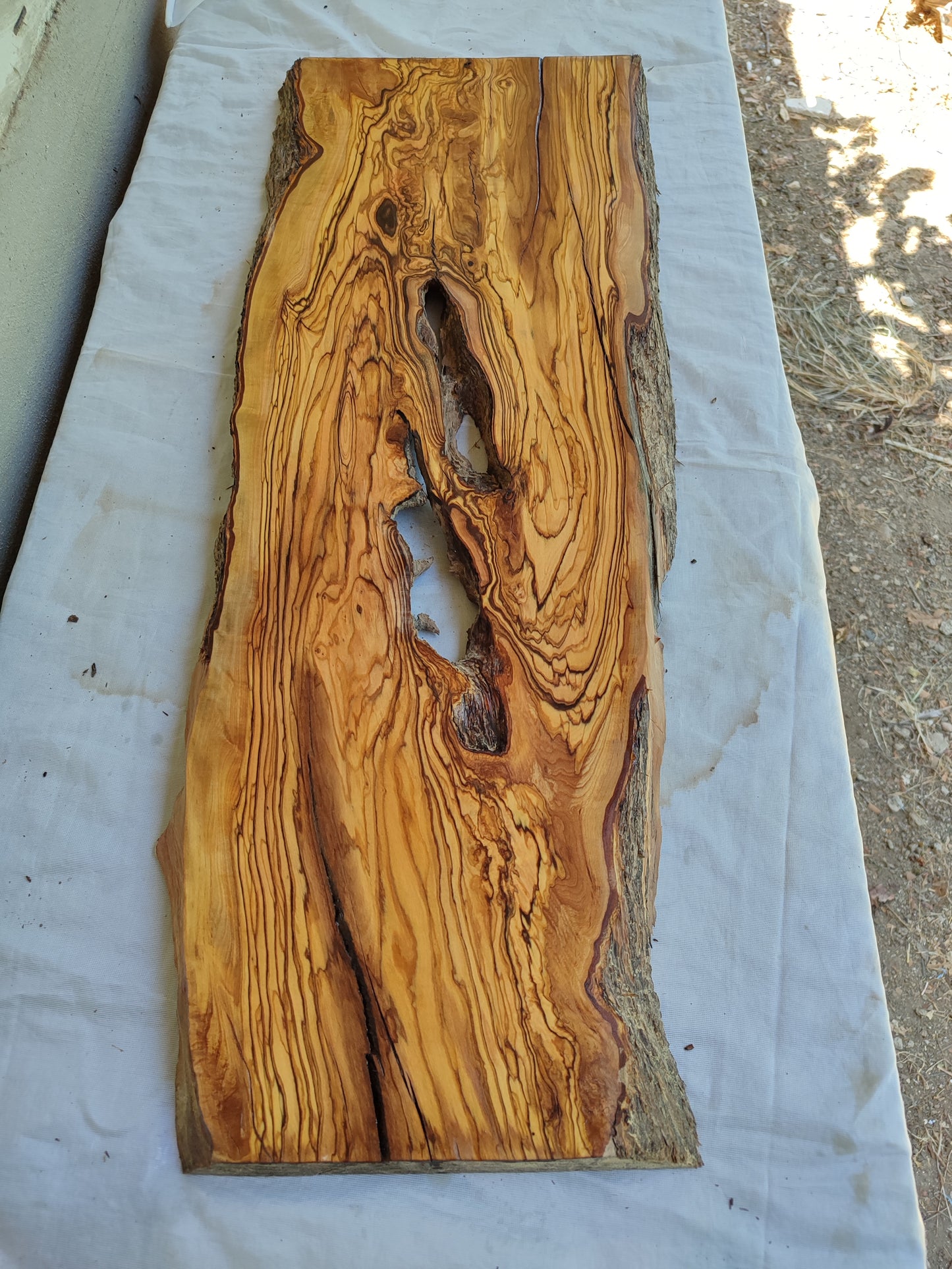 Rare Olive Wood Live Edge Slab – 28x80x3 cm – Unique Grain, Sustainable Luxury, Super Dry & Natural Luster for Epoxy, Table & Craft