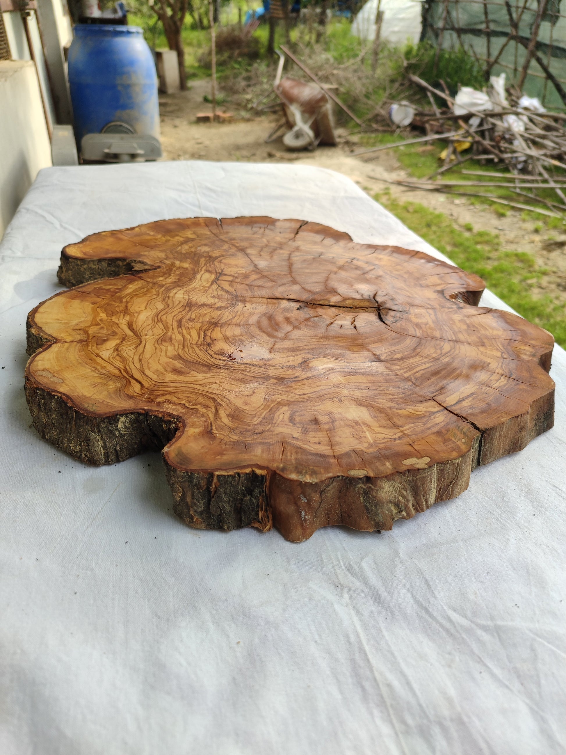 Rare Olive Wood Live Edge Slab – 39x44x3 cm Unique Grain Sustainable Luxury for Epoxy & Luxury Crafts - Olive Generic