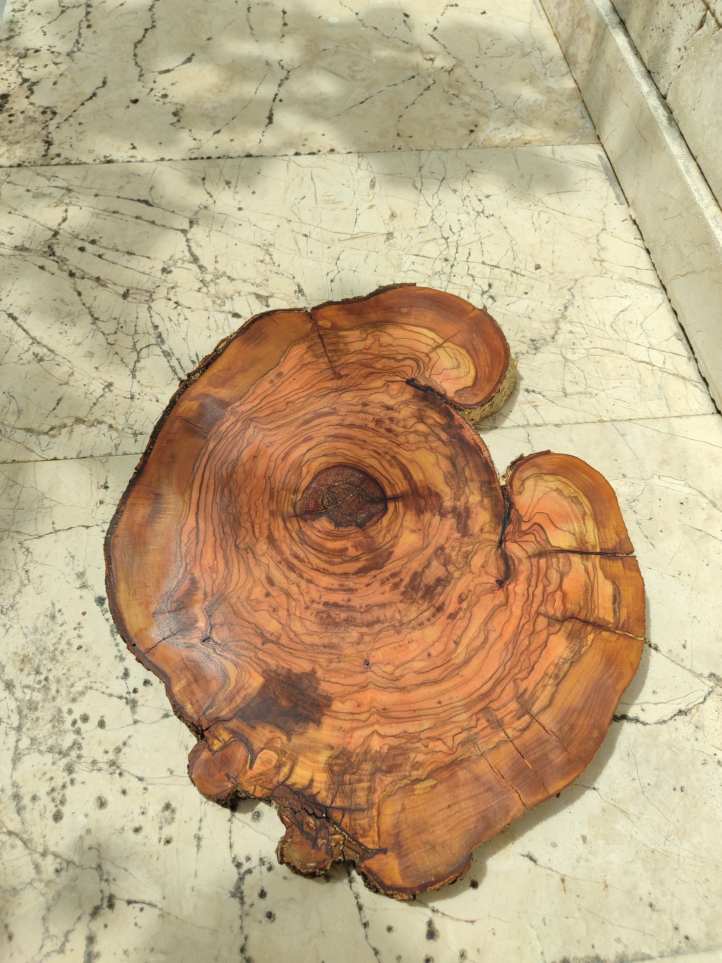 Rare Olive Wood Slab – Live Edge Unique Grain, Sustainable Luxury, 32x40x2.5cm
