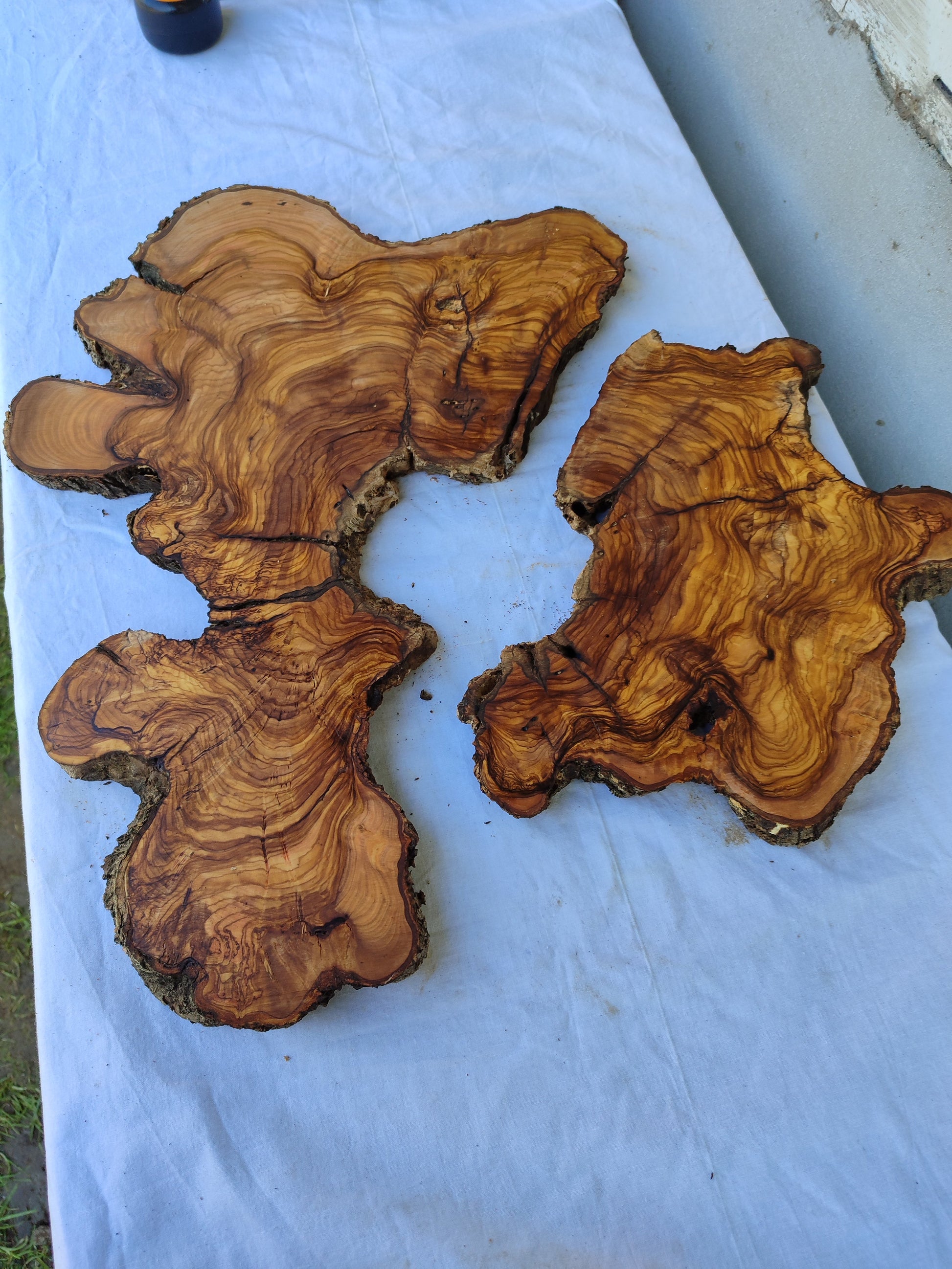 Rare Live Edge Olive Wood Slab 2pc Set 50x52cm | Super Dry 3% Moisture for Epoxy Resin & Guitar | Unique Grain Sustainable Luxury Art Wood.