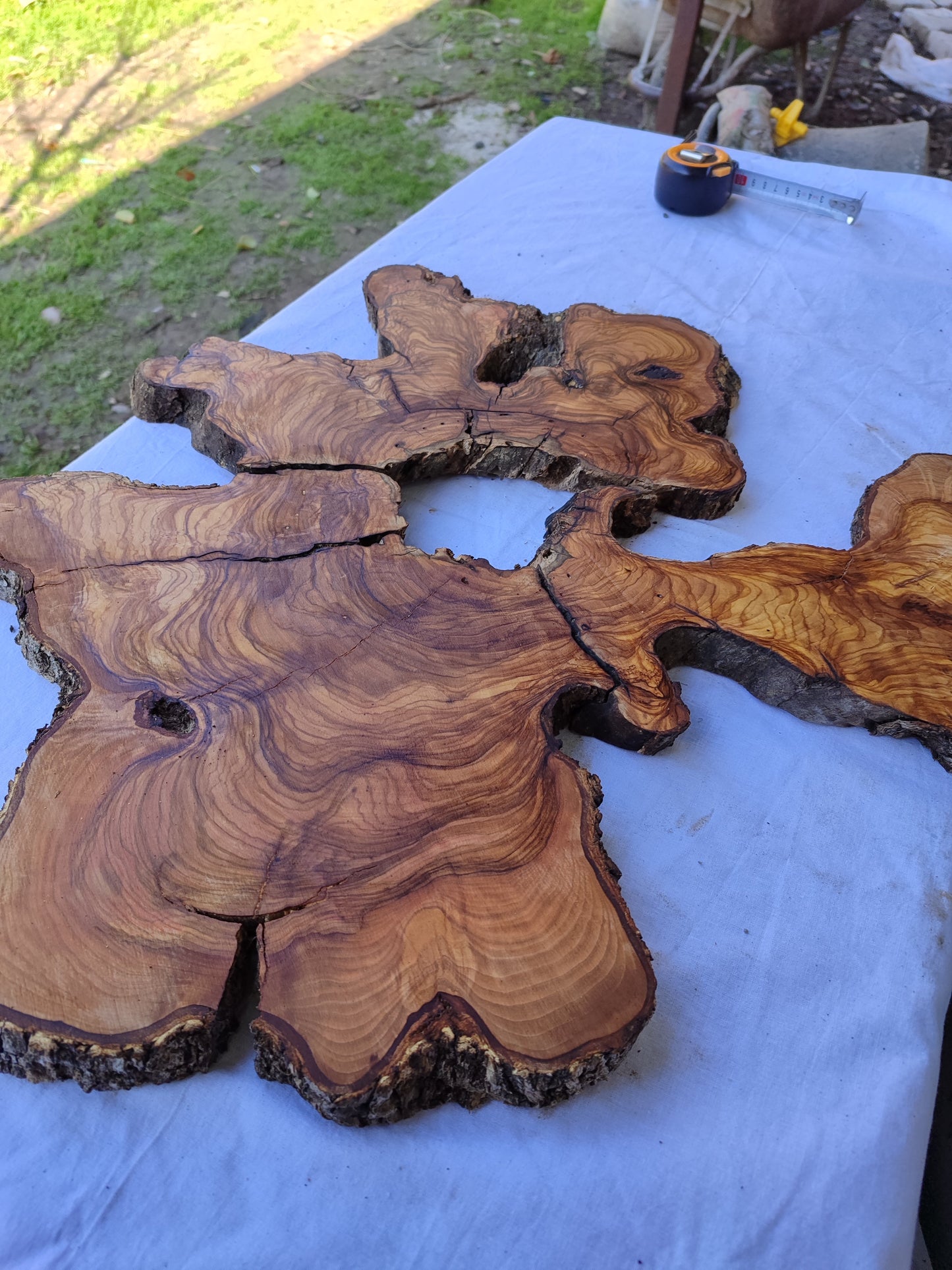 3pcs Rare Live Edge Olive Wood Slab 55x56cm | Super Dry 3% Moisture | Unique Grain for Epoxy Resin, Guitar Body & Luxury Art.