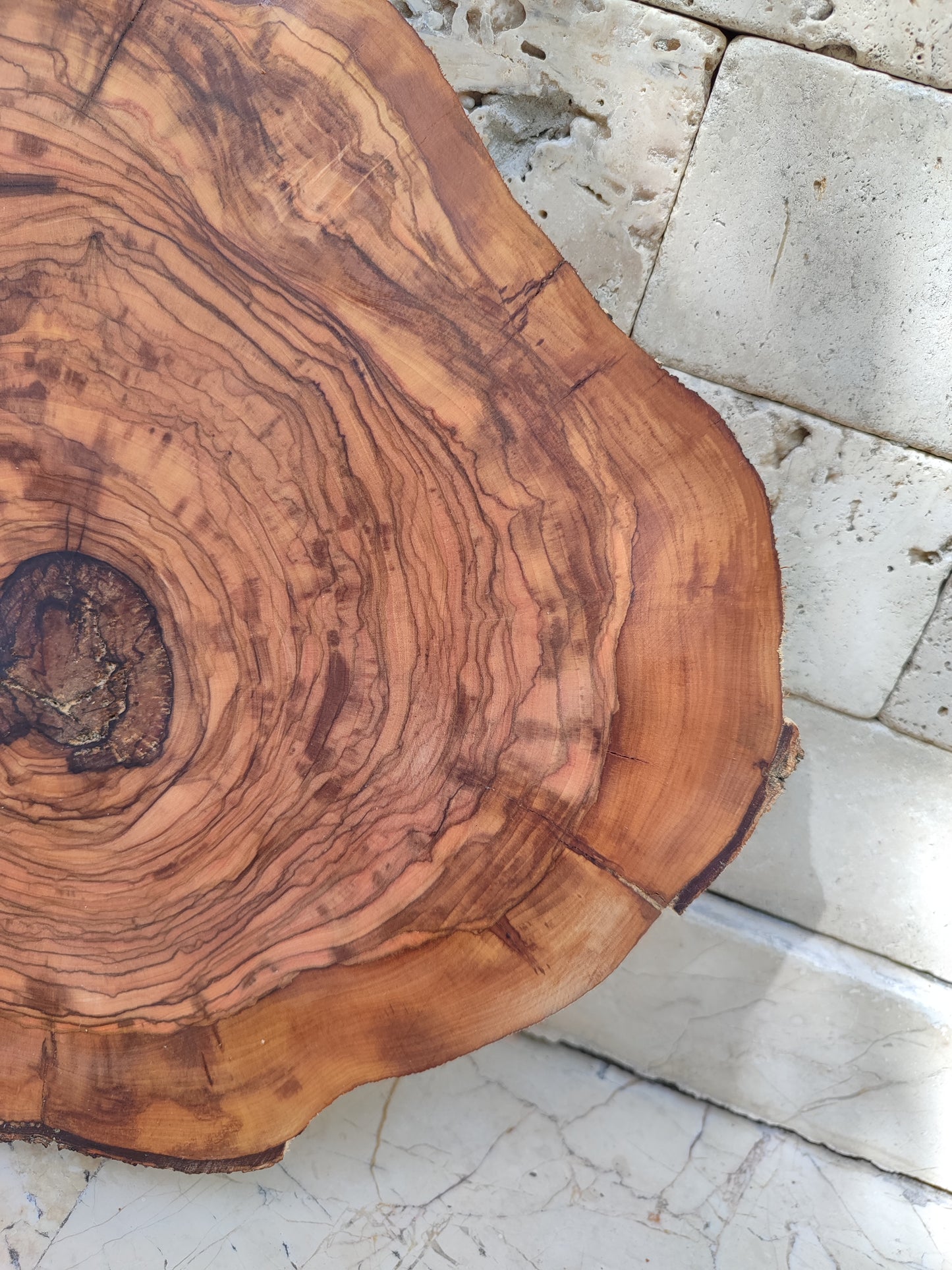 Rare Olive Wood Live Edge Slab - Unique Grain, Sustainable Luxury - 32x38x2.5cm Premium Natural Luster