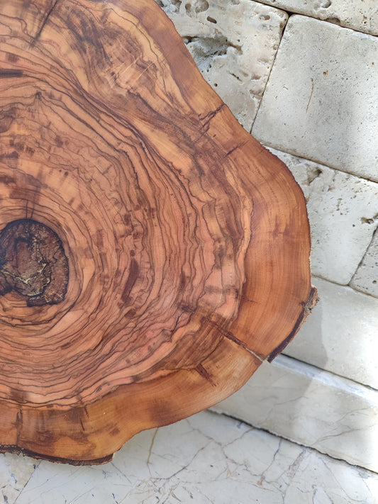 Rare Olive Wood Live Edge Slab - Unique Grain, Sustainable Luxury - 32x38x2.5cm Premium Natural Luster