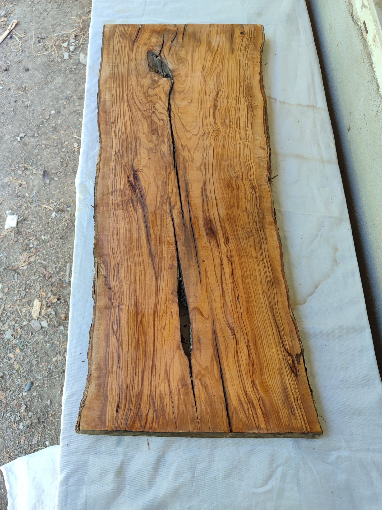 Rare Olive Wood Live Edge Slab – 31x78x3 cm, Unique Grain, Sustainable Luxury