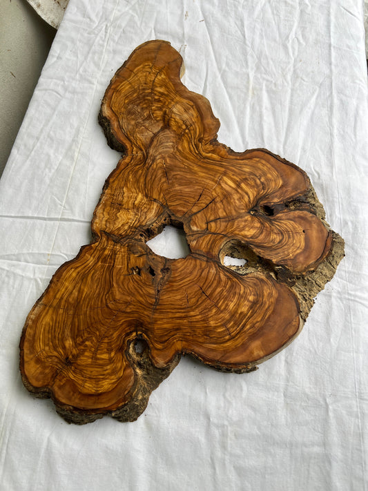 Rare Olive Wood Slab 53x30cm Live Edge for Epoxy Resin Art, Luxury Coffee Table & Clock Making | Super Dry 3% Moisture Unique Grain DIY.