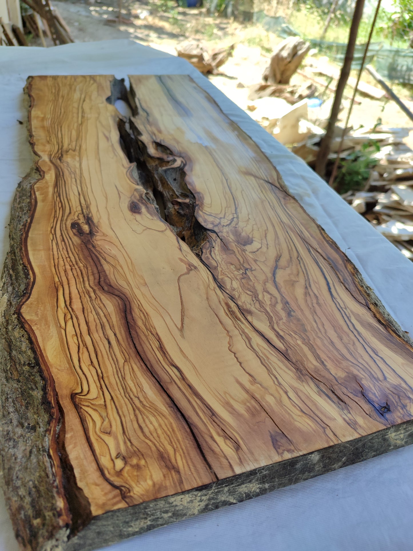 Rare Olive Wood Slab – Live Edge, Unique Grain, Sustainable Luxury, 30x80x2.7 cm, Epoxy Friendly, Natural Luster
