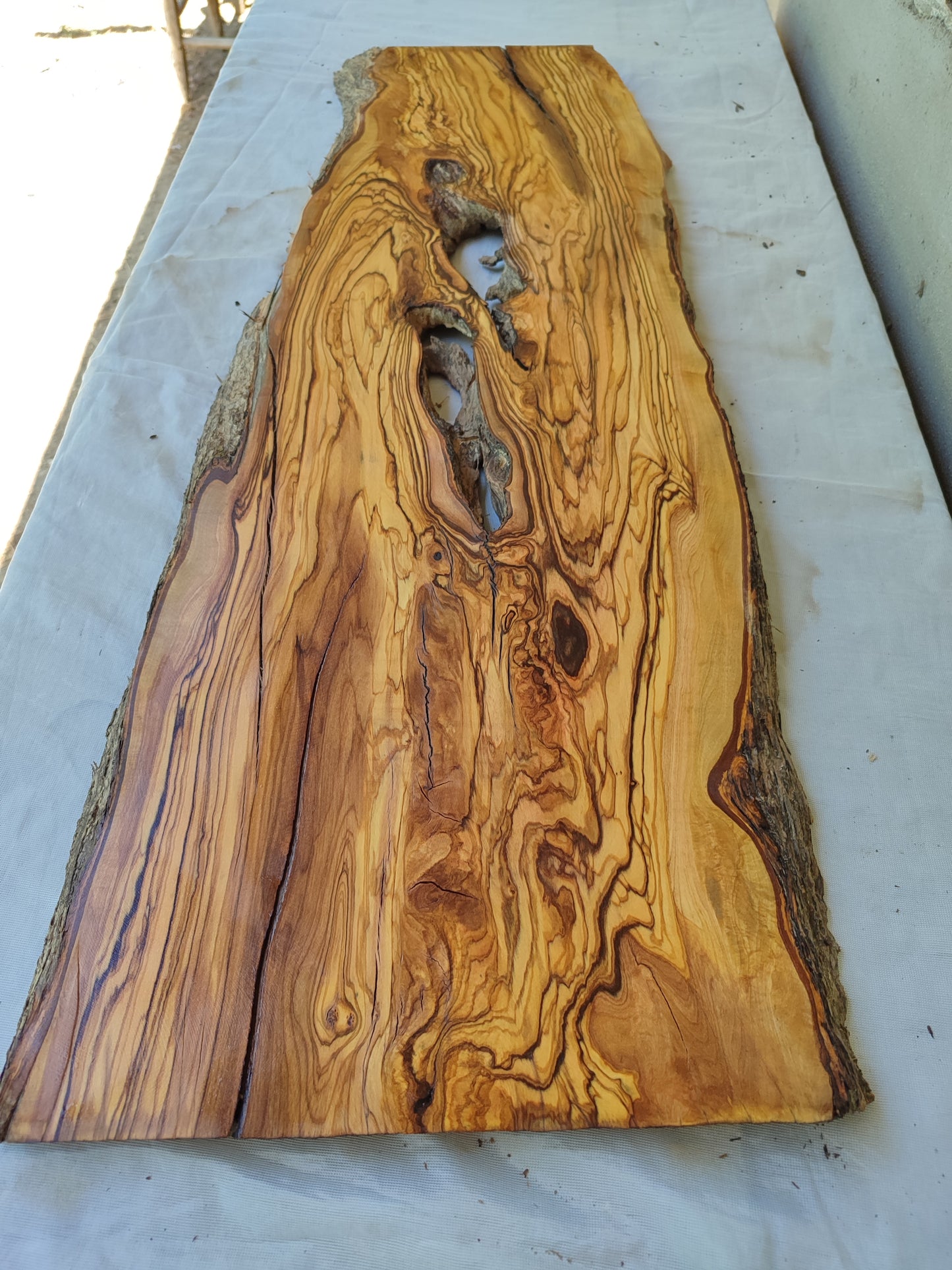 Rare Olive Wood Live Edge Slab – 28x80x3 cm – Unique Grain, Sustainable Luxury, Super Dry & Natural Luster for Epoxy, Table & Craft