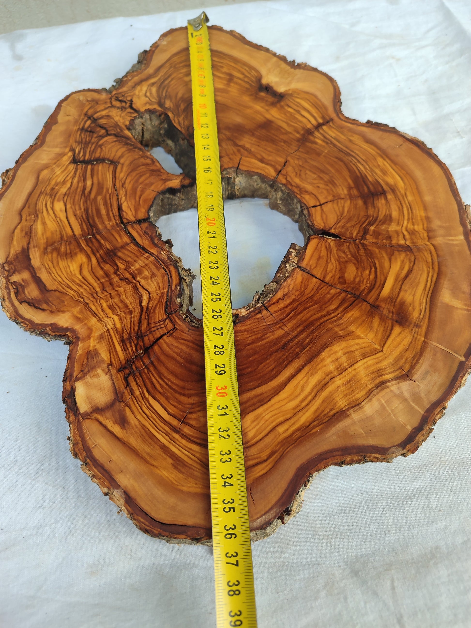 Rare Olive Wood Live Edge Slab – Premium Natural Luster – 28x36x3 cm – Sustainable Luxury - Olive Generic