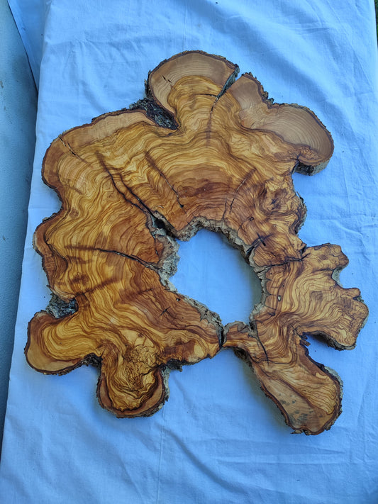 Rare 300+ Year Old Olive Wood Slab 17x20" - Live Edge for Epoxy Resin & Charcuterie - Kiln Dried Sustainable Luxury DIY Art.