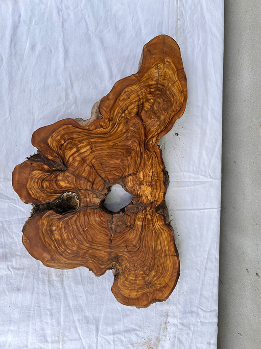 Rare Olive Wood Slab 28x52cm | Dry Live Edge Burl for Resin Art, Clock & Luthier | Unique Grain Sustainable Luxury Woodworking Material.