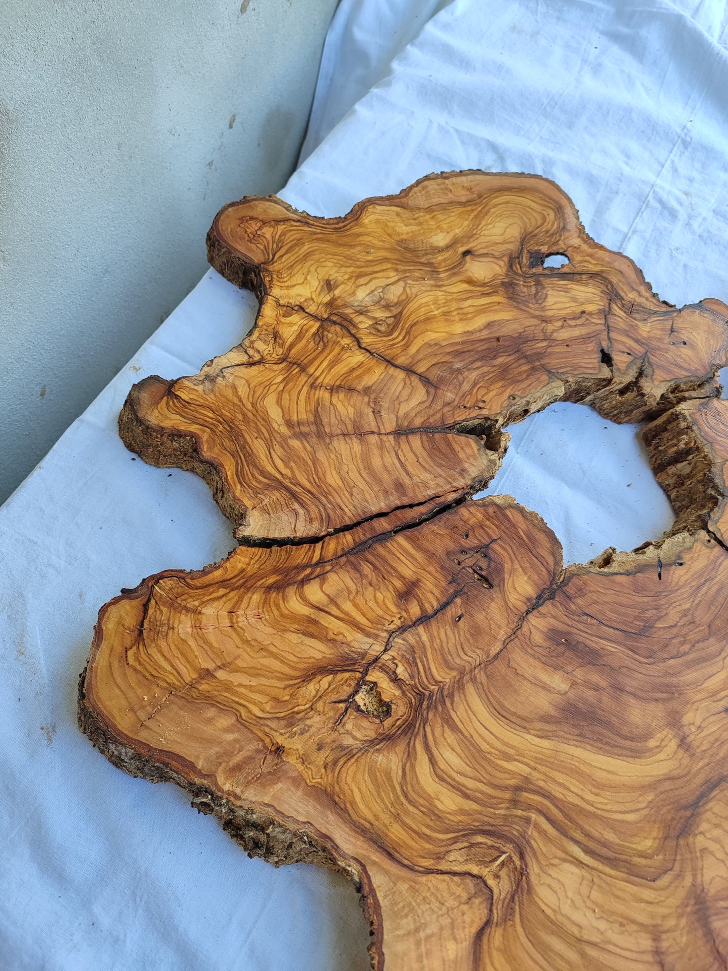 Rare Live Edge Olive Wood Slab 2pc Set 50x52cm | Super Dry 3% Moisture for Epoxy Resin & Guitar | Unique Grain Sustainable Luxury Art Wood.