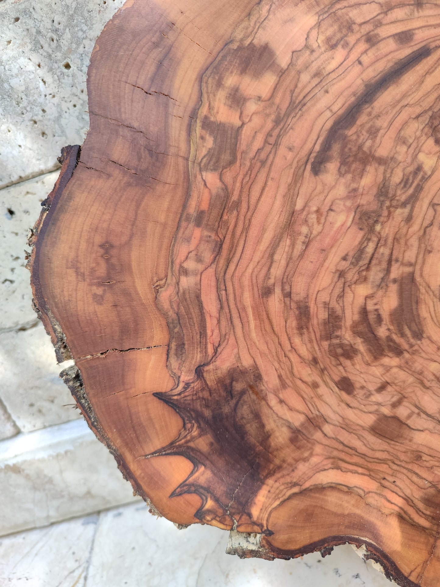 Rare Olive Wood Live Edge Slab - Unique Grain, Sustainable Luxury - 32x38x2.5cm Premium Natural Luster