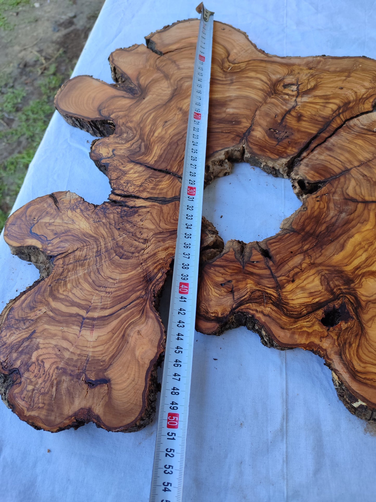 Rare Live Edge Olive Wood Slab 2pc Set 50x52cm | Super Dry 3% Moisture for Epoxy Resin & Guitar | Unique Grain Sustainable Luxury Art Wood.