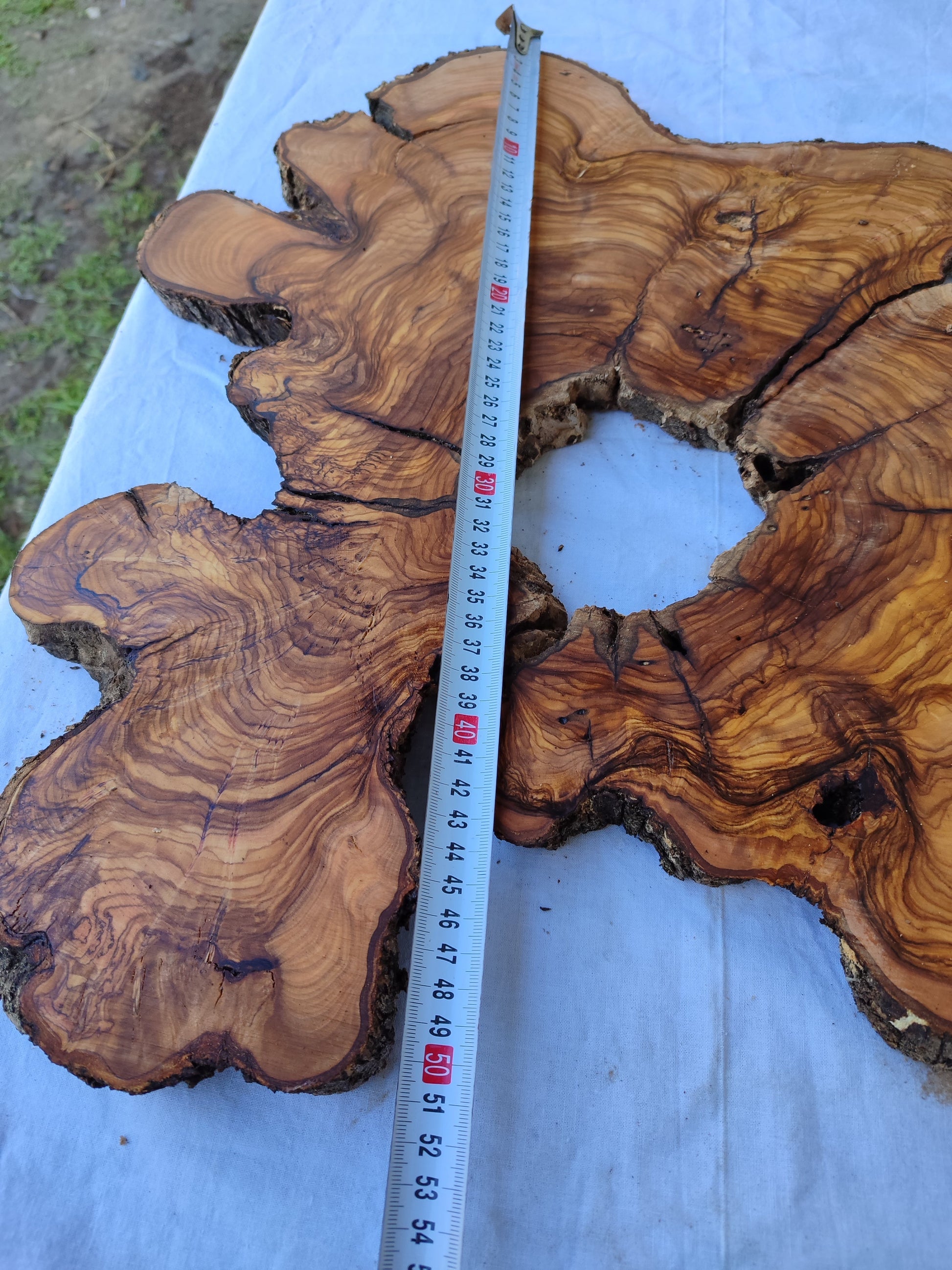 Rare Live Edge Olive Wood Slab 2pc Set 50x52cm | Super Dry 3% Moisture for Epoxy Resin & Guitar | Unique Grain Sustainable Luxury Art Wood.