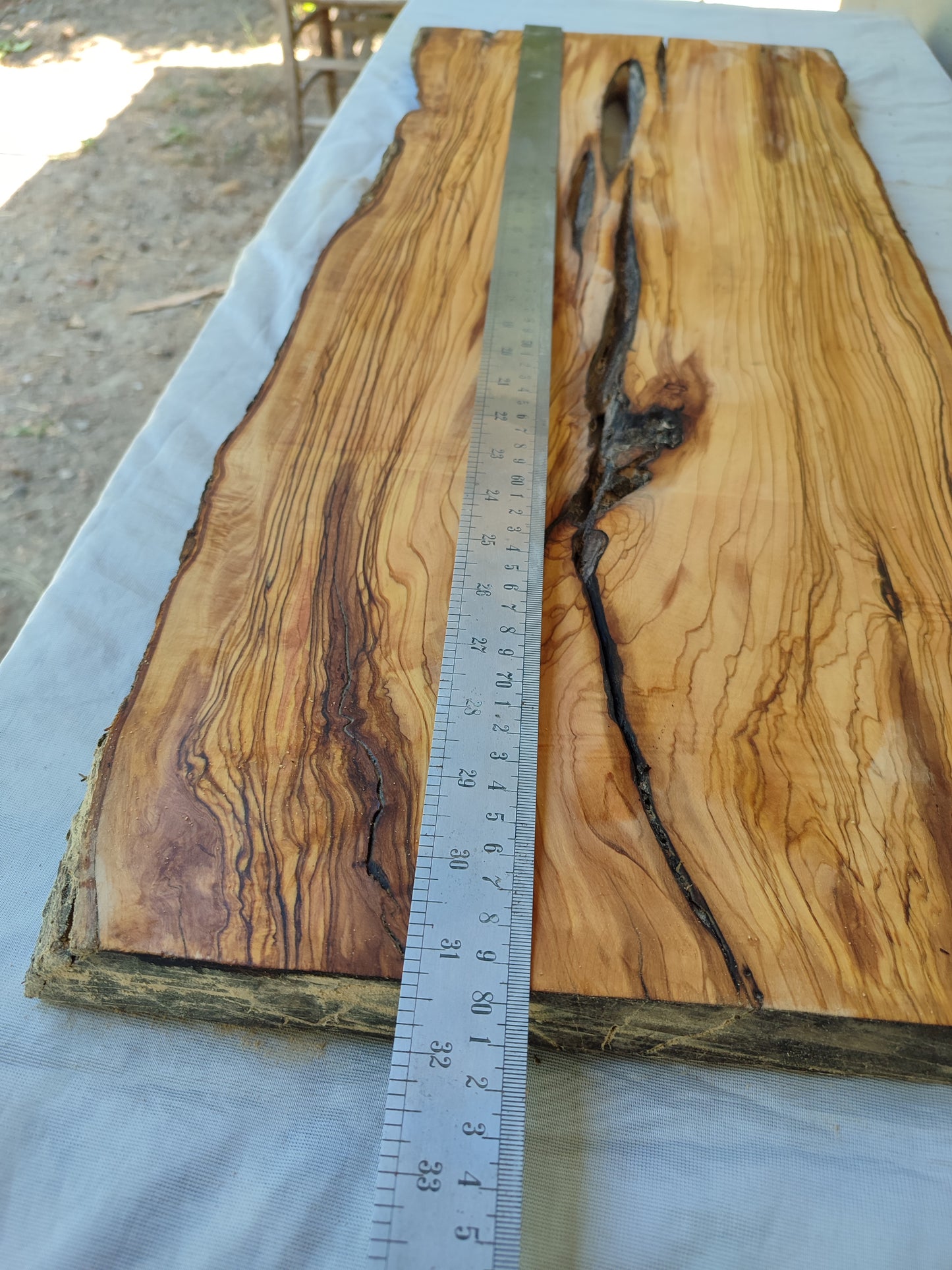 Rare Live Edge Olive Wood Slab – 33x80cm, Sustainable Luxury, Unique Grain, Natural Luster