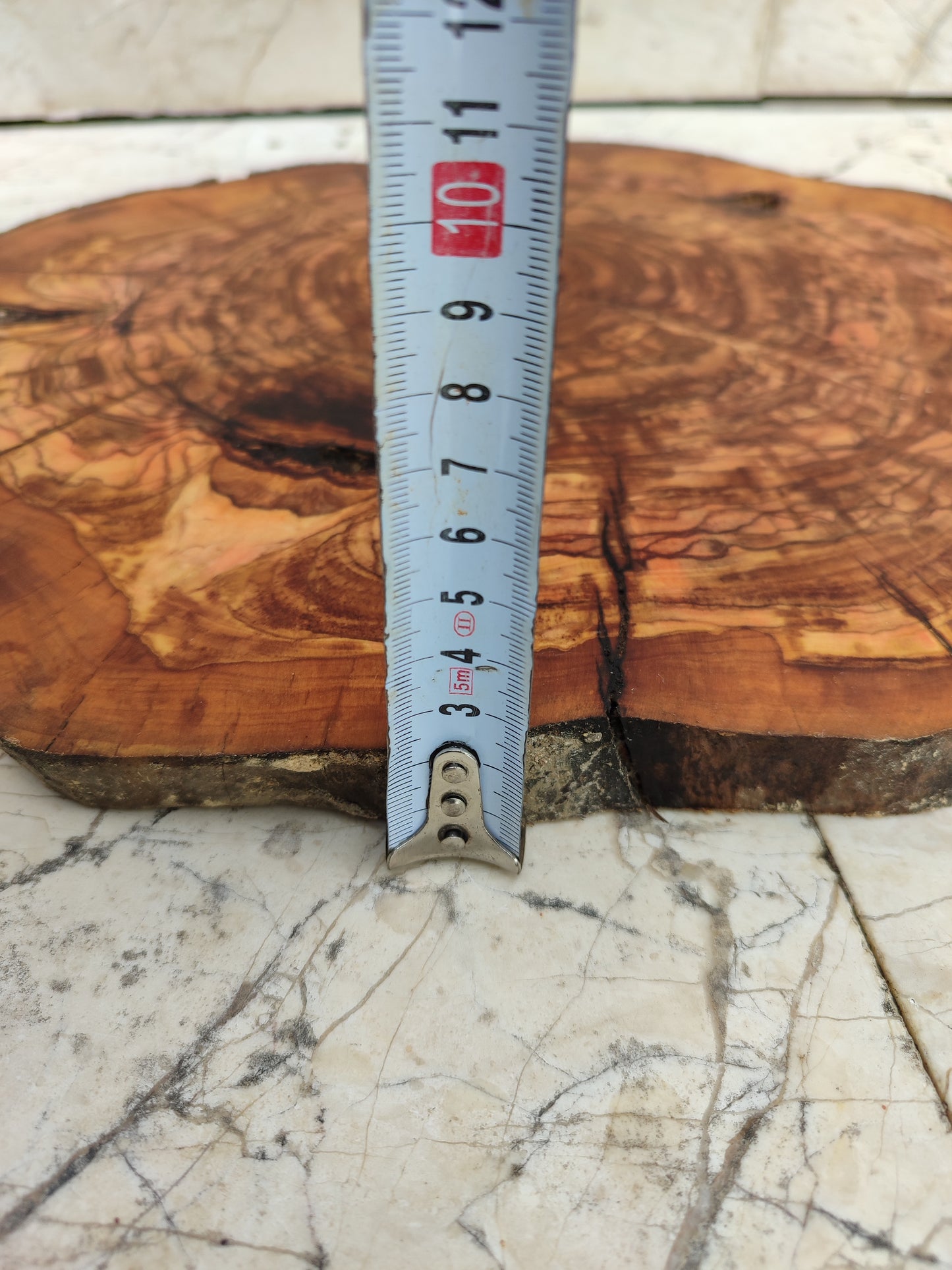 Rare Olive Wood Slab - Live Edge Premium Natural Luster - Sustainable Luxury, Unique Grain, 33x40x2.5 cm