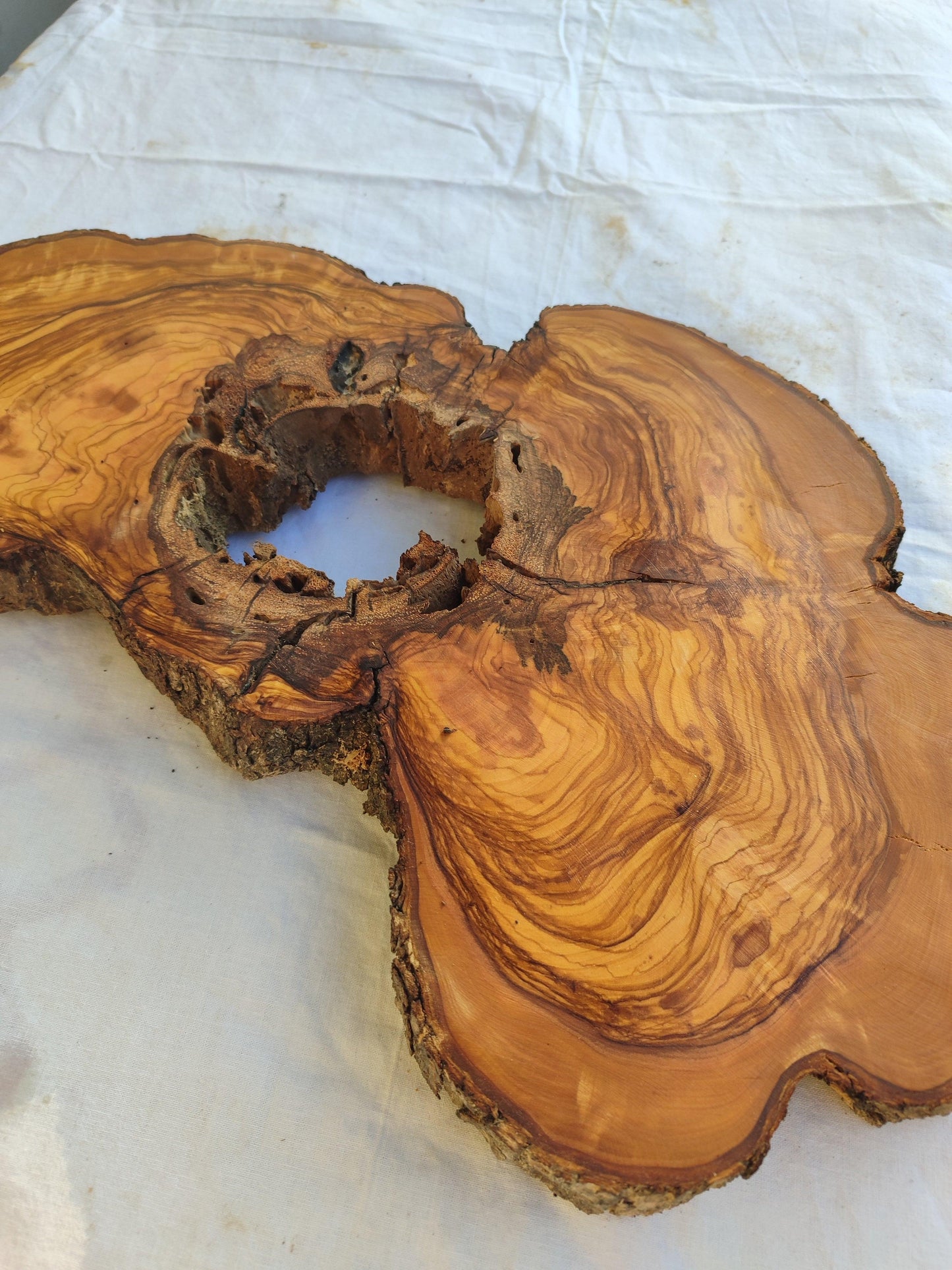 200+ Year Old Olive Wood Slab | Live Edge Olive Wood Slice with Natural Void for Epoxy Art.