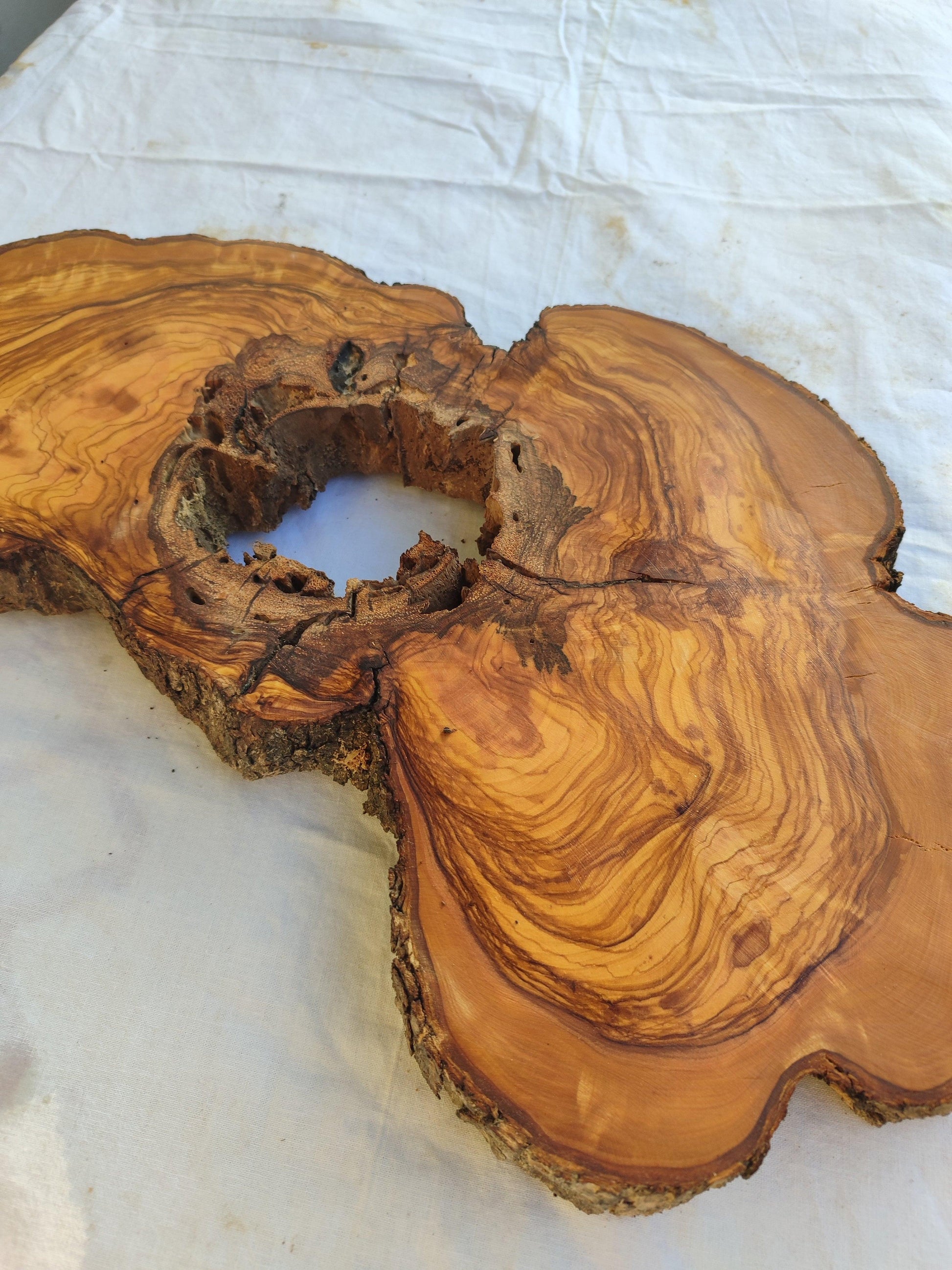 200+ Year Old Olive Wood Slab | Live Edge Olive Wood Slice with Natural Void for Epoxy Art.