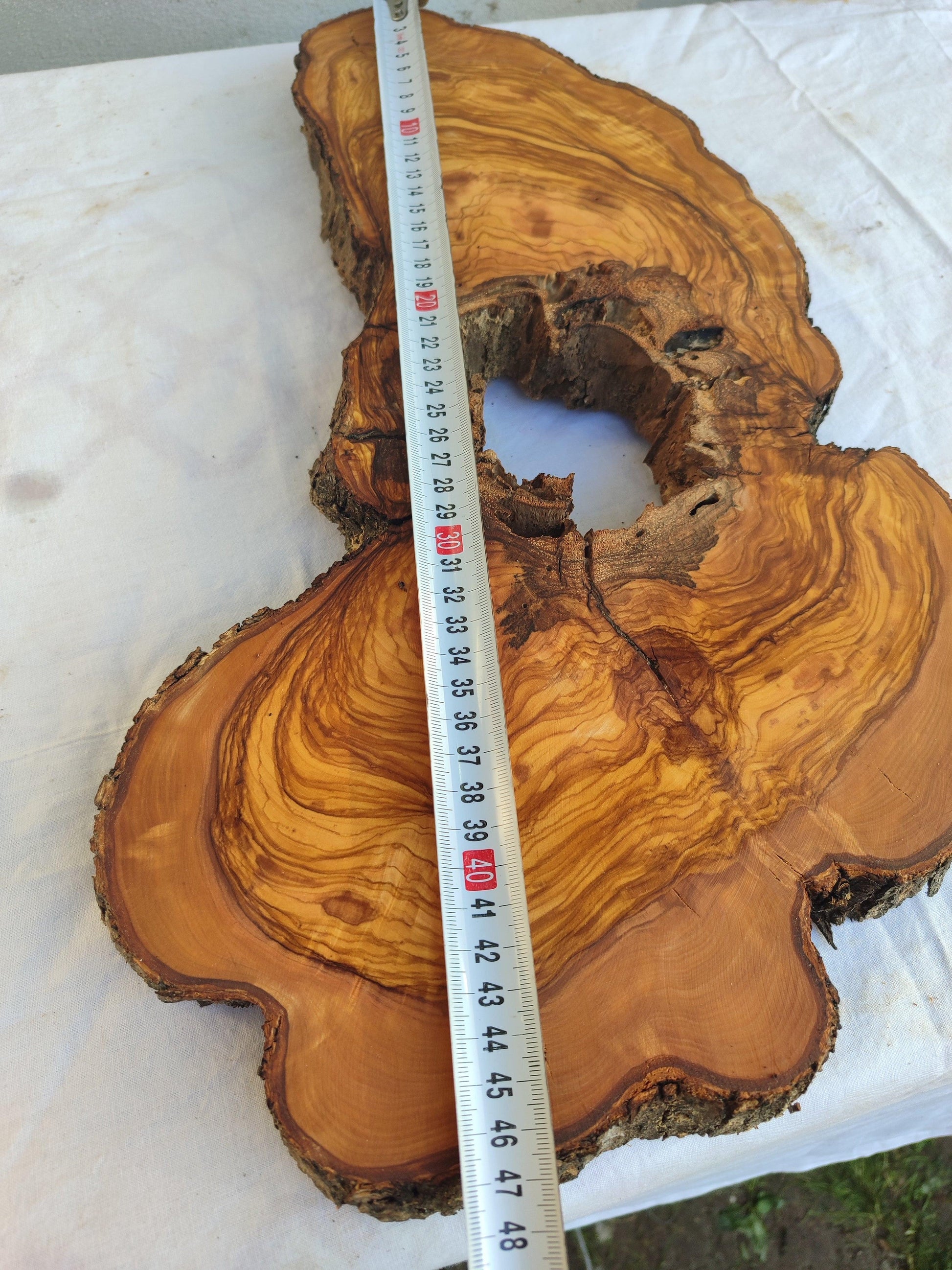 200+ Year Old Olive Wood Slab | Live Edge Olive Wood Slice with Natural Void for Epoxy Art.