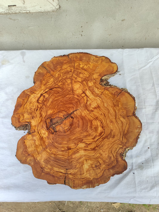 Rare Olive Wood Live Edge Slab – 40x44x2.5cm Unique Grain Sustainable Luxury - Olive Generic