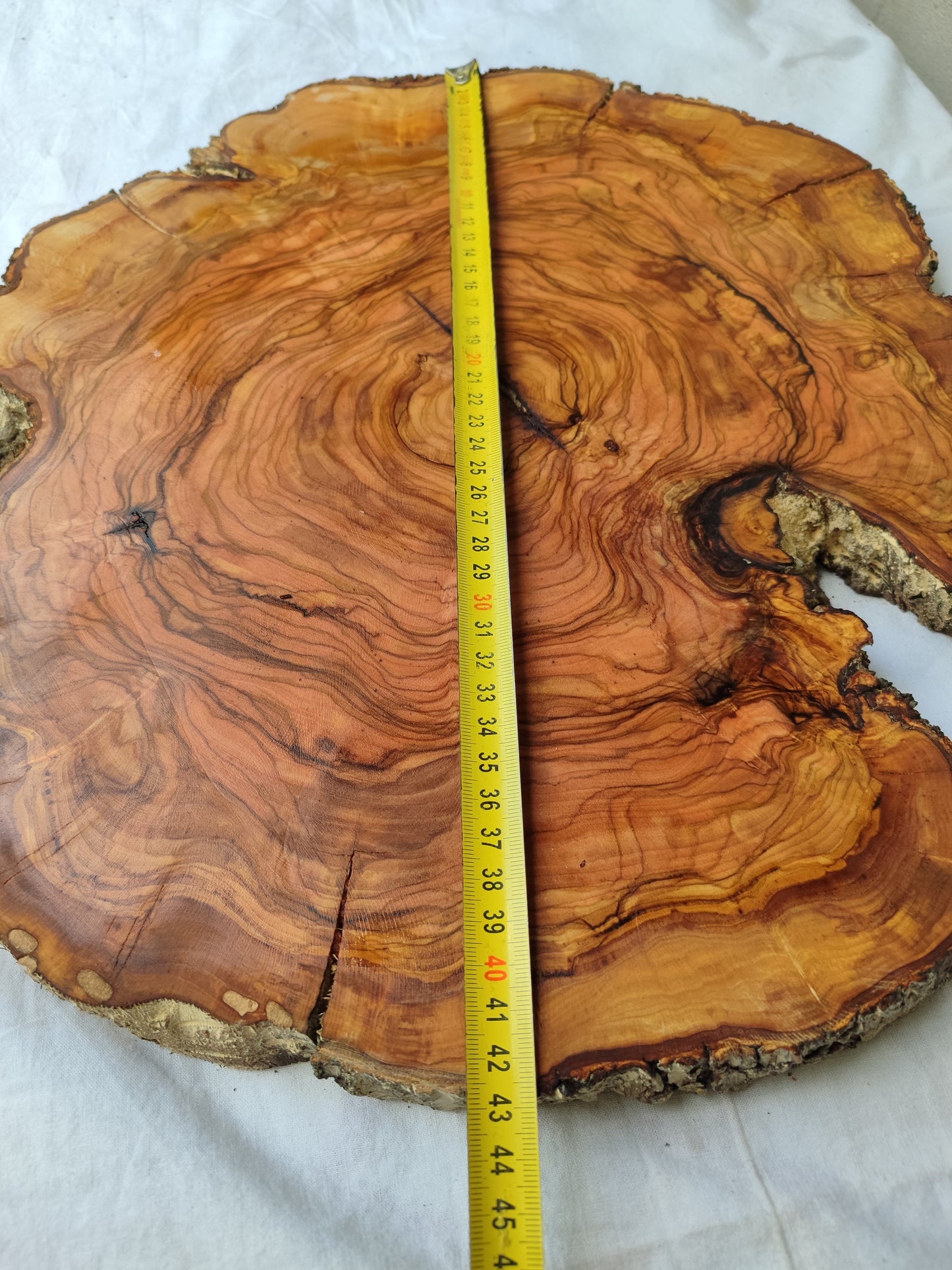Rare Olive Wood Slab – Live Edge Unique Grain Sustainable Luxury – 39x43x2.5cm Premium Natural Luster Epoxy Friendly
