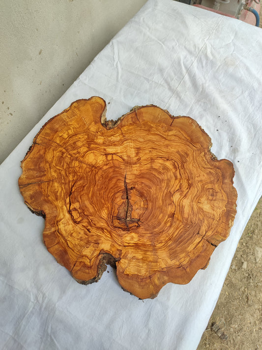 Rare Olive Wood Live Edge Slab – 40x44x2.5cm Unique Grain Sustainable Luxury - Olive Generic