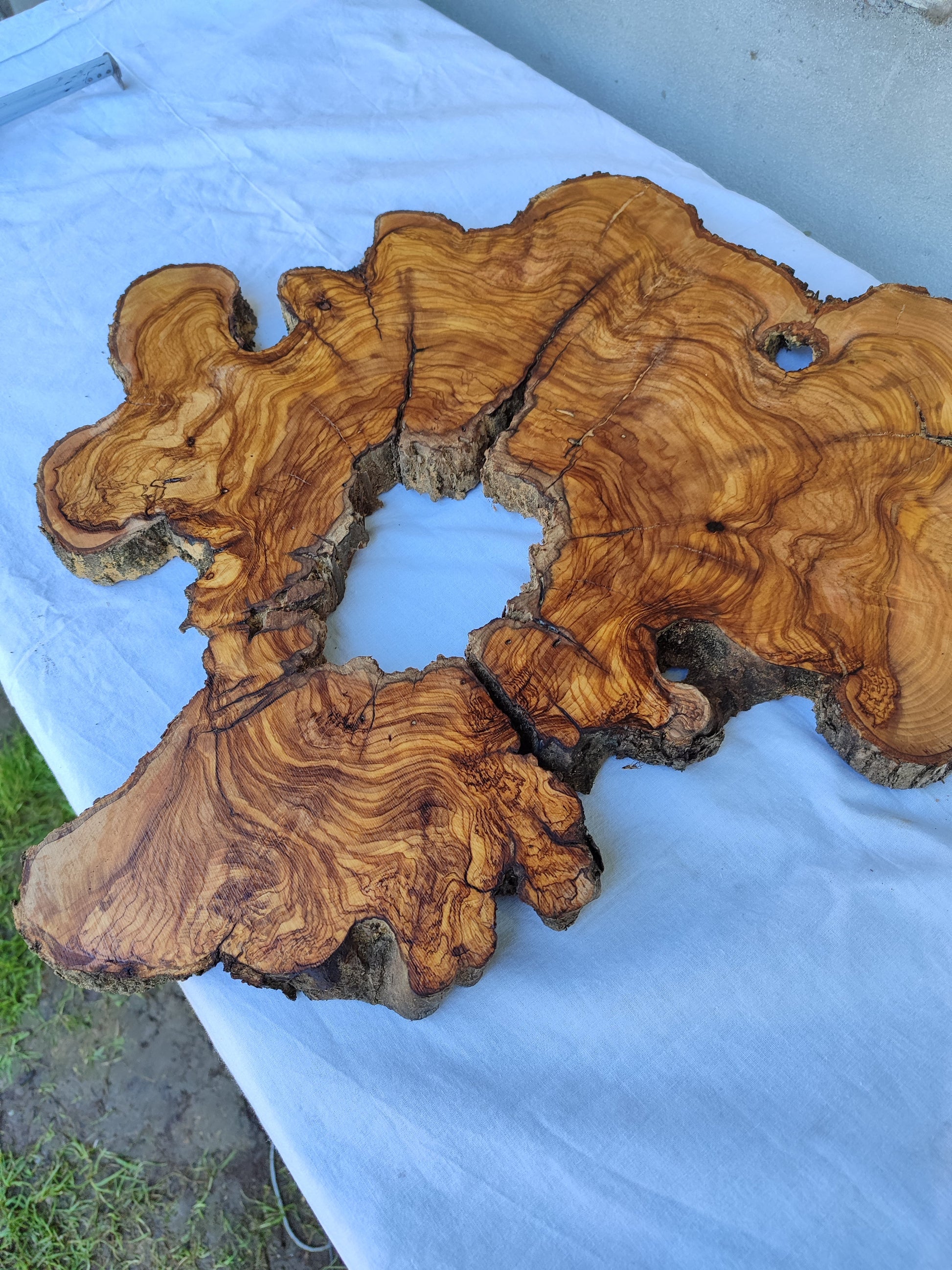 Rare Ancient Olive Wood Slab 43x53cm Live Edge Lumber for Epoxy Resin.