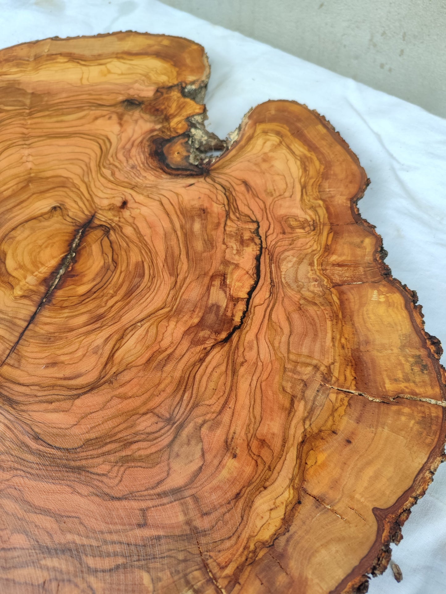 Rare Olive Wood Slab – Live Edge Unique Grain Sustainable Luxury – 40x42x2.5cm Premium Natural Luster - Olive Generic