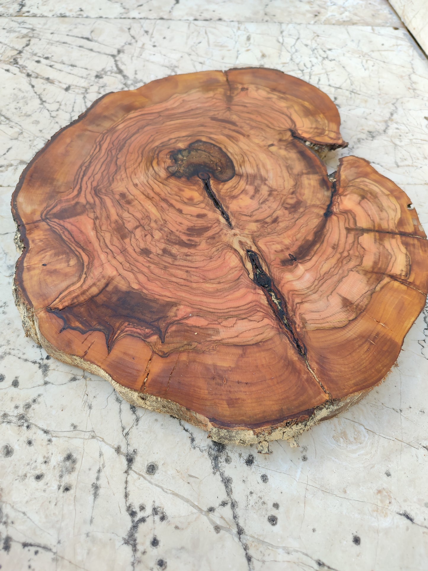 Rare Olive Wood Live Edge Slab - Unique Grain - Sustainable Luxury for Epoxy & Luxury Crafts (30x38 cm)