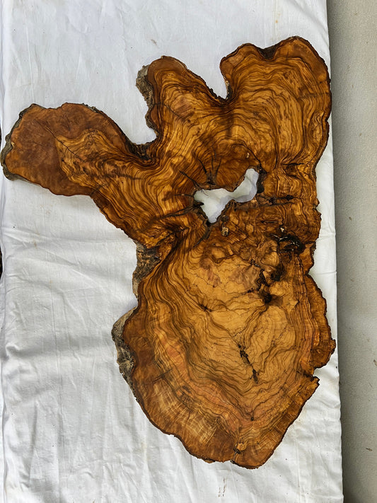 Rare Olive Wood Live Edge Slab 46x66cm - Super Dry Unique Grain for Epoxy Resin Art, Coffee Table & Luthier Craft - Sustainable Luxury.