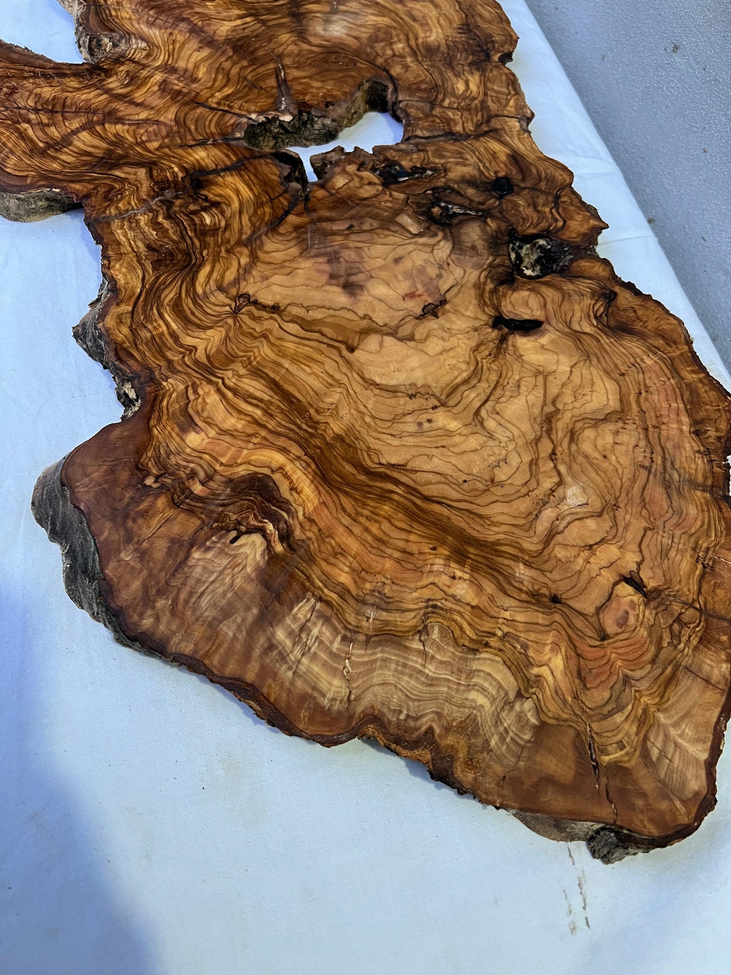 Rare Olive Wood Slab 43x66cm | Live Edge for Epoxy Resin & Coffee Table | Premium Dry Luthier Wood | Unique Grain Sustainable Luxury Art.