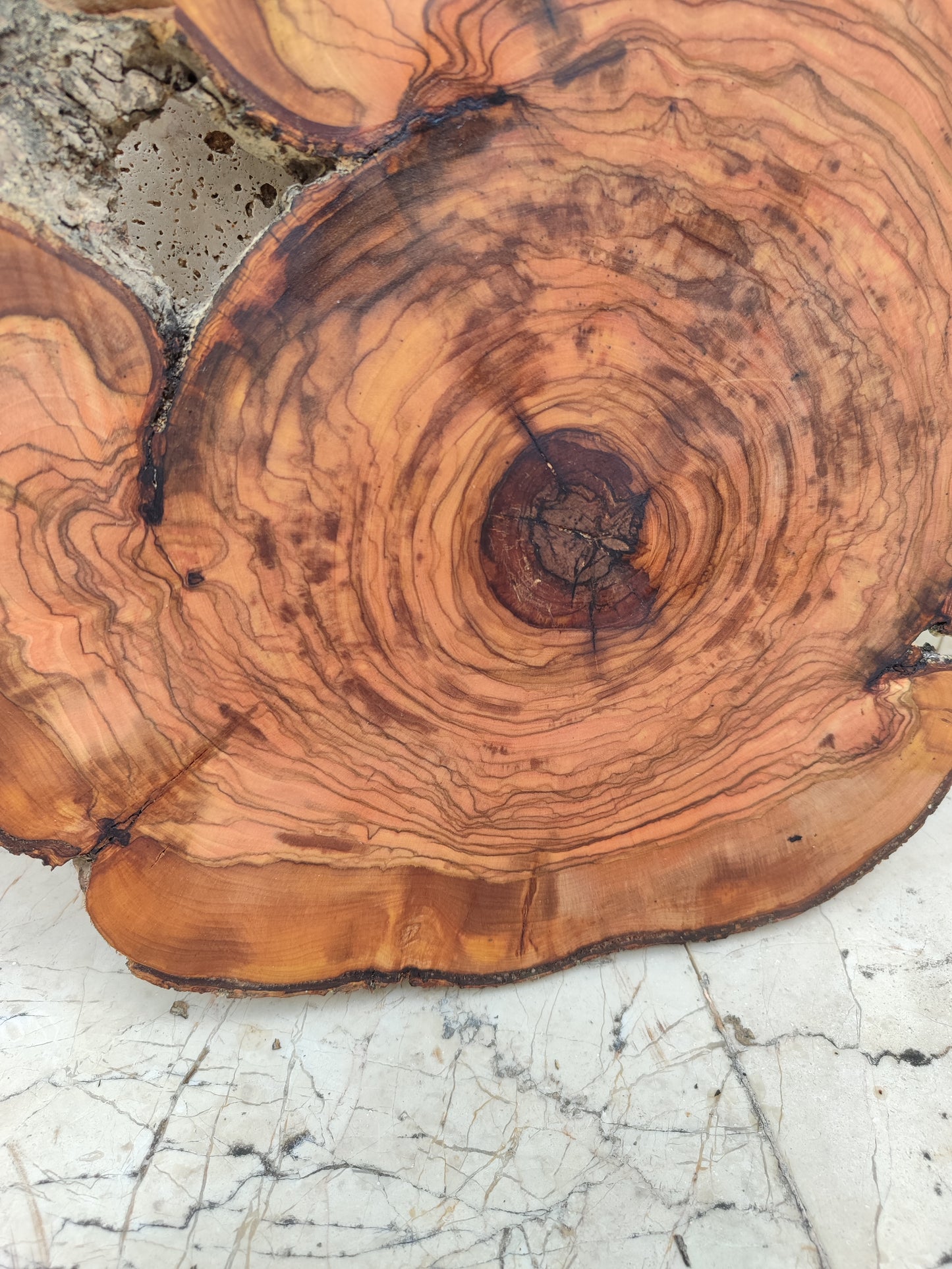 Rare Olive Wood Live Edge Slab – 32x40 cm Premium Sustainable Luxury, Unique Grain & Natural Luster
