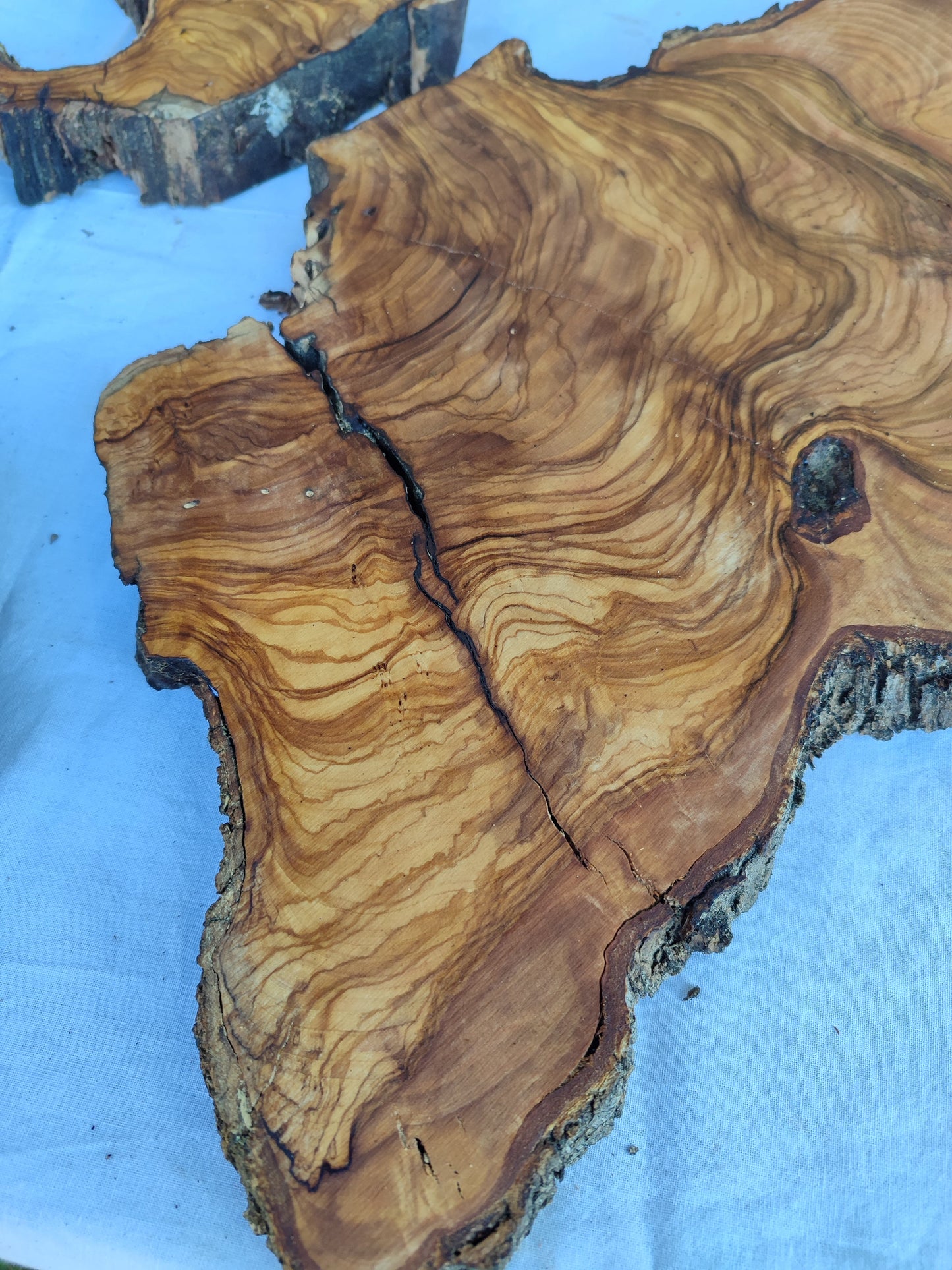 3pcs Rare Live Edge Olive Wood Slab 55x56cm | Super Dry 3% Moisture | Unique Grain for Epoxy Resin, Guitar Body & Luxury Art.