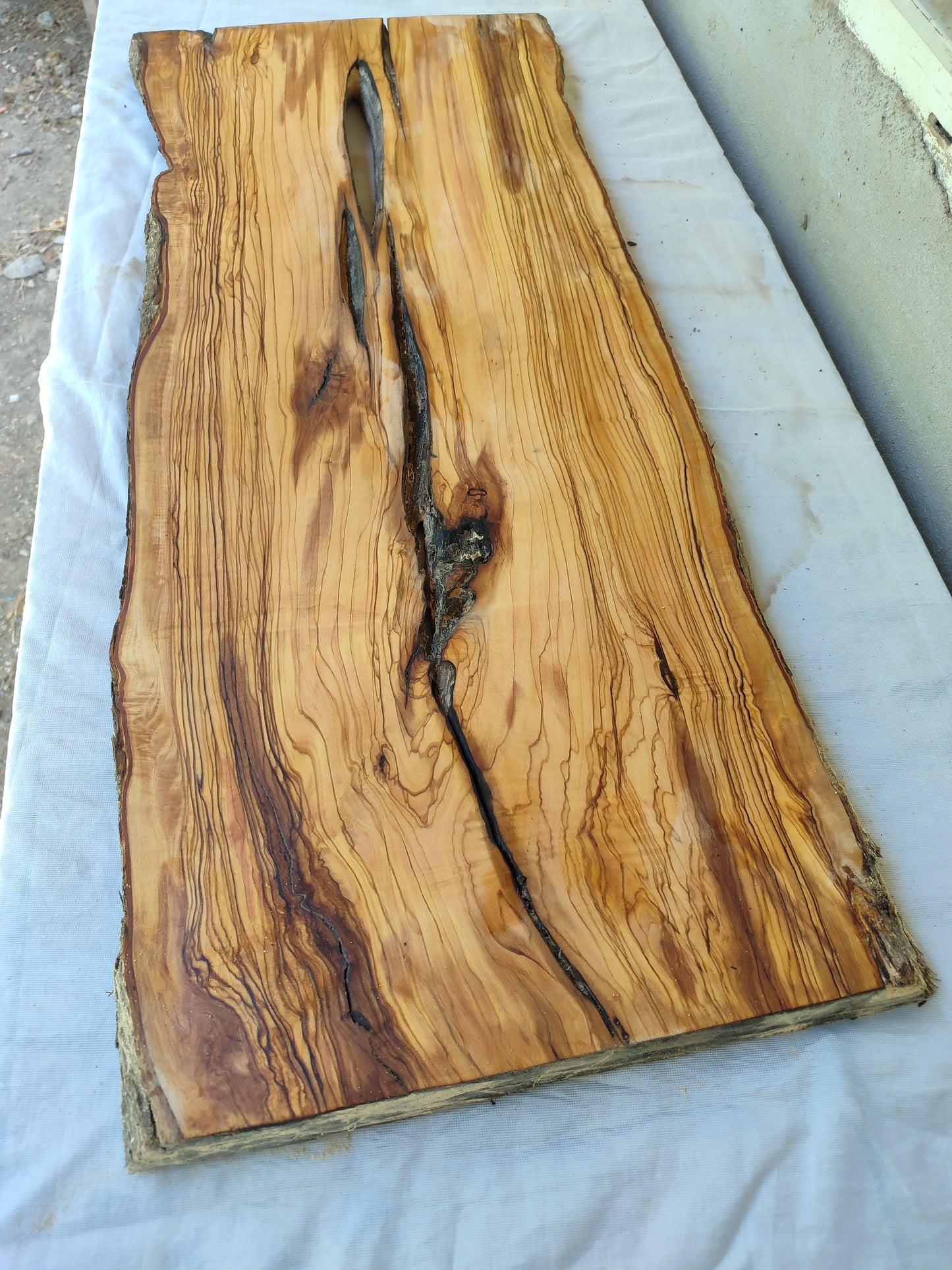 Rare Live Edge Olive Wood Slab – 33x80cm, Sustainable Luxury, Unique Grain, Natural Luster