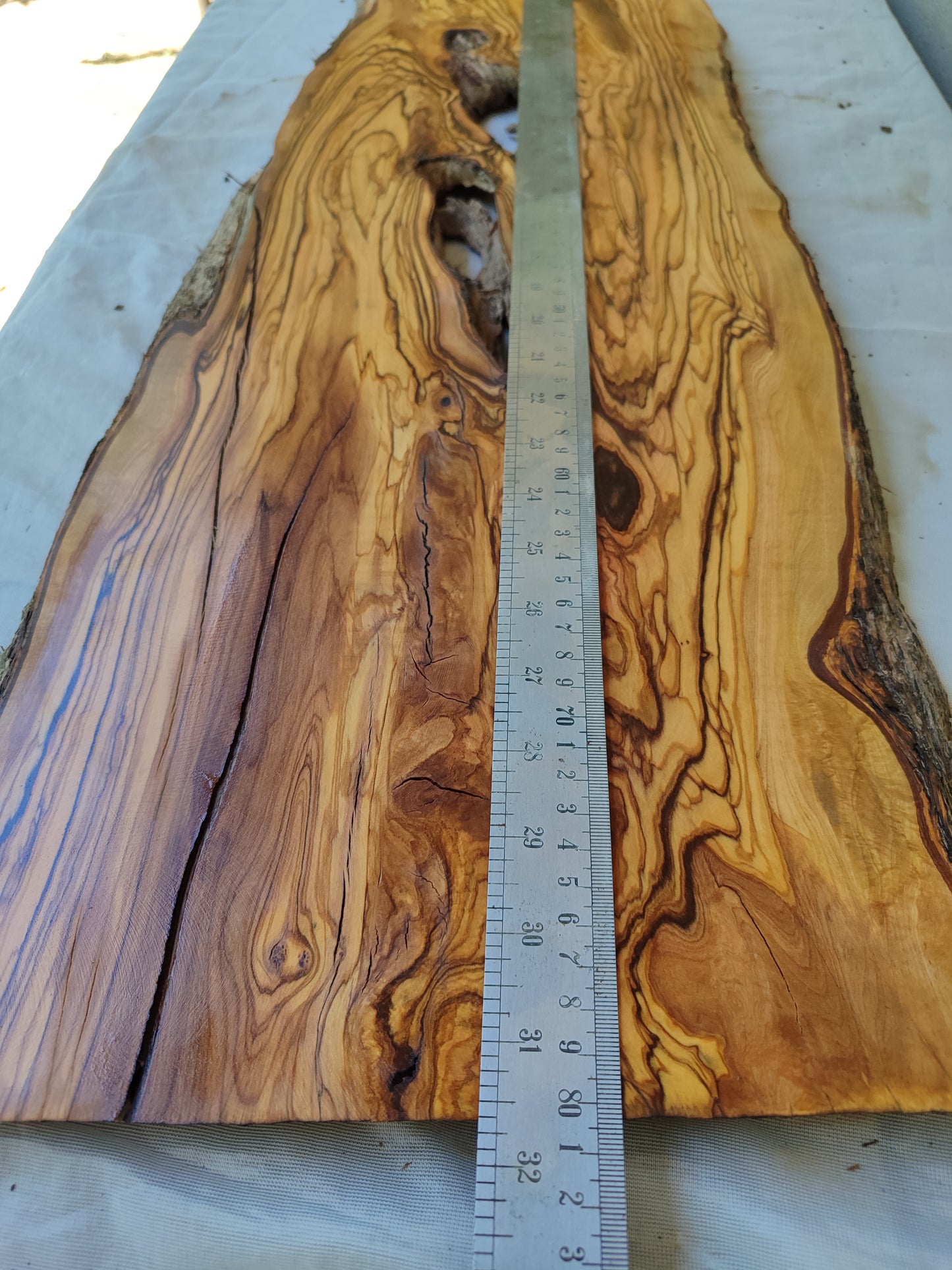 Rare Olive Wood Live Edge Slab – 28x80x3 cm – Unique Grain, Sustainable Luxury, Super Dry & Natural Luster for Epoxy, Table & Craft