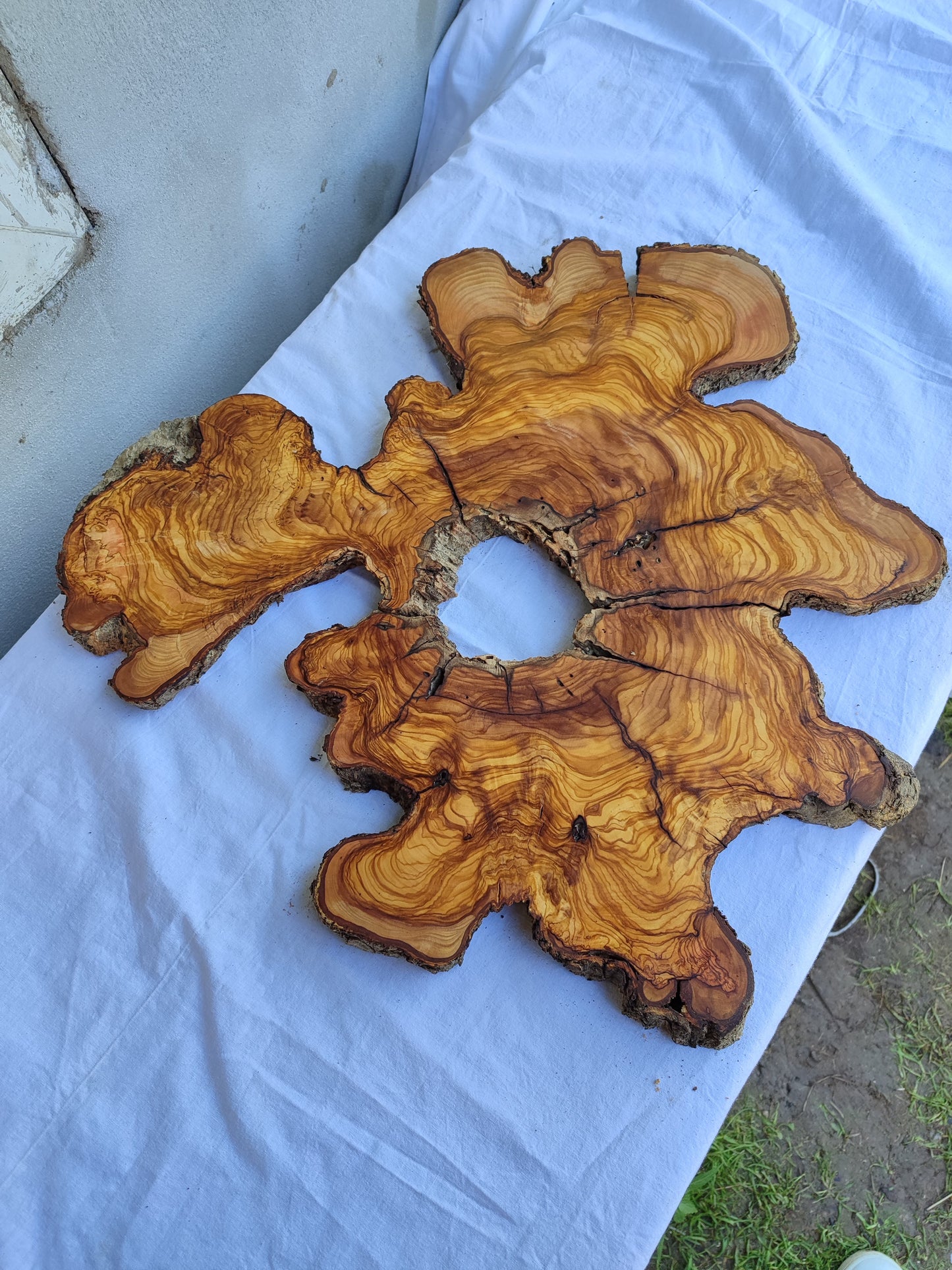 Rare Olive Wood Slab Set 2pcs 53x53cm - Super Dry 3% Moisture - Live Edge for Epoxy Resin, Guitar Body & Luxury Decor - Unique Grain.