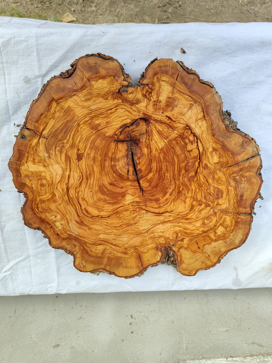 Rare Olive Wood Live Edge Slab – 40x44x3 cm Unique Grain Sustainable Luxury for Epoxy Table Clock & Crafts - Olive