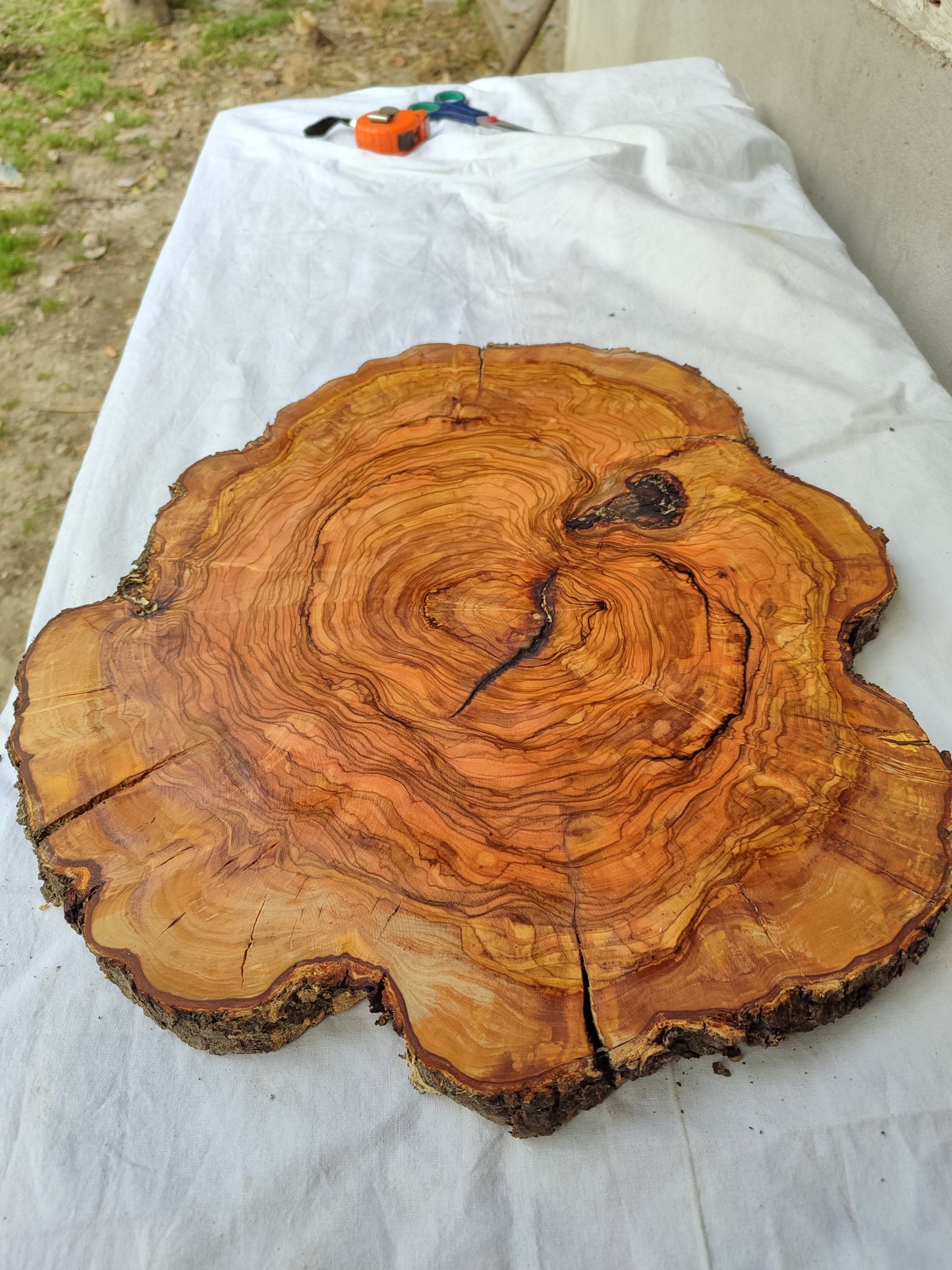 Rare Olive Wood Live Edge Slab – 39x42x2.5 cm – Unique Grain Sustainable Luxury for Epoxy & Crafts - Olive Generic