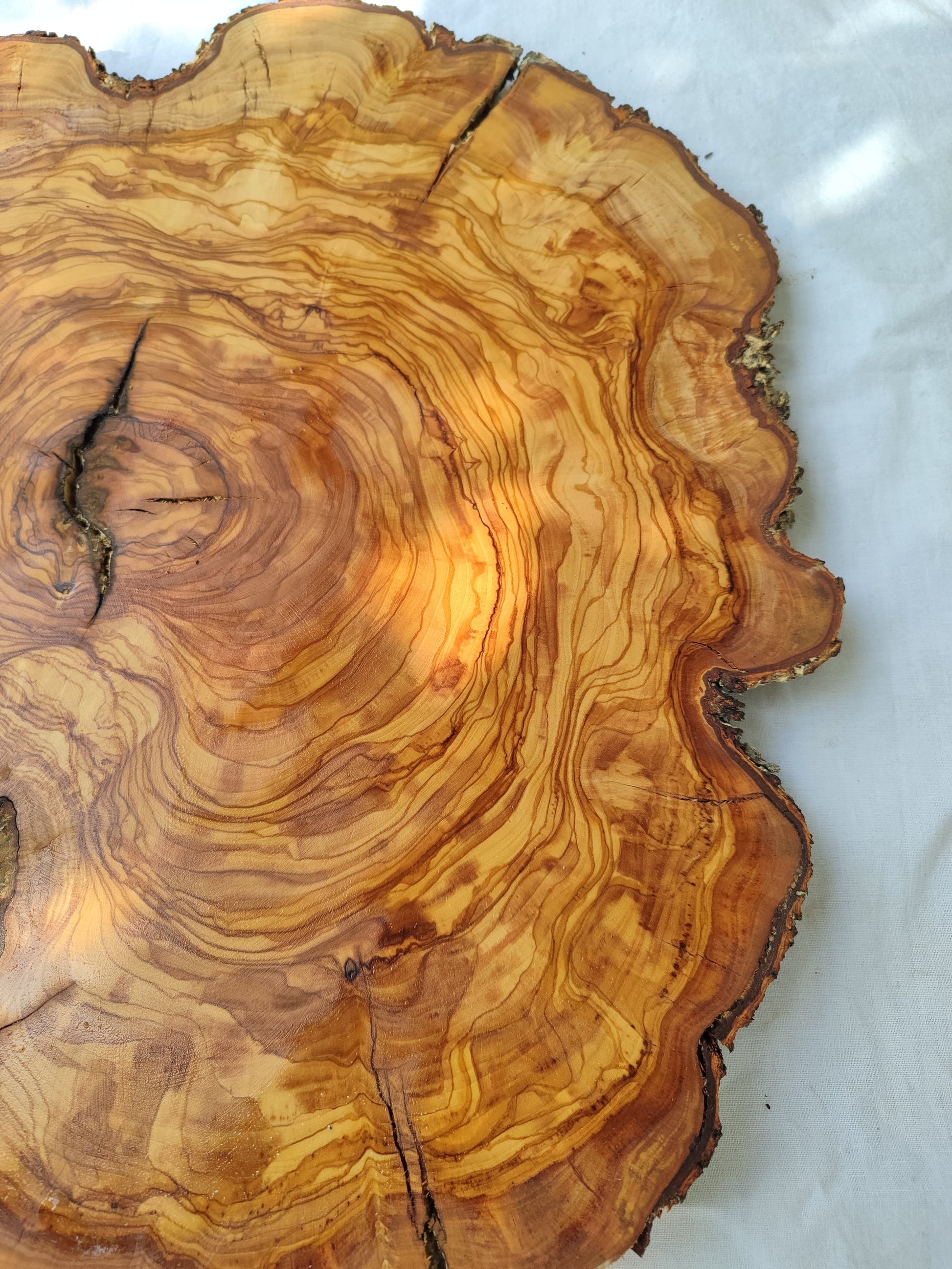 Rare Olive Wood Live Edge Slab – Sustainable Luxury Unique Grain 37x40x2.5cm Premium Natural Finish - Olive Generic