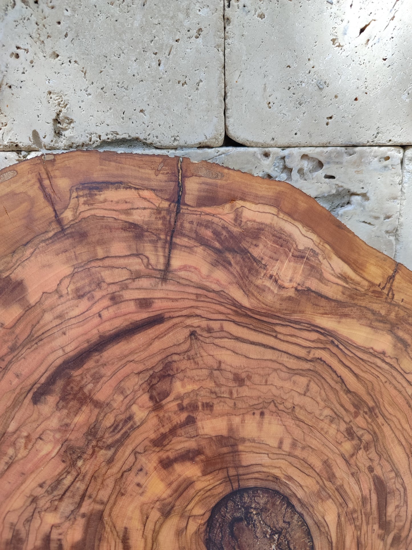 Rare Olive Wood Live Edge Slab - Unique Grain, Sustainable Luxury - 32x38x2.5cm Premium Natural Luster