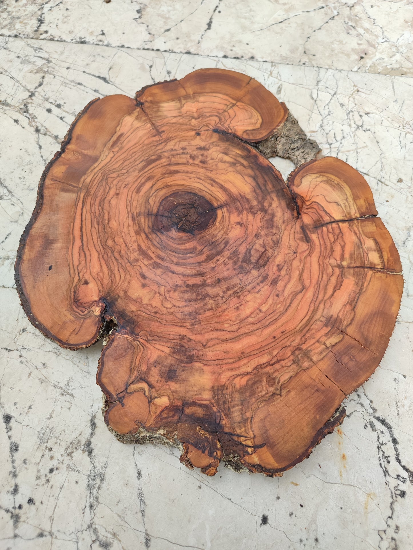 Rare Olive Wood Live Edge Slab – 32x40 cm Premium Sustainable Luxury, Unique Grain & Natural Luster