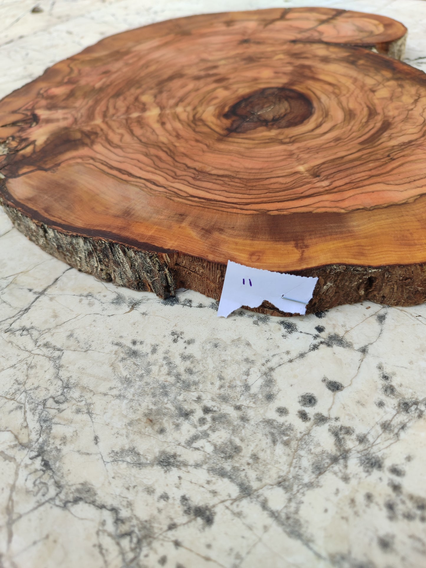 Rare Olive Wood Live Edge Slab - Unique Grain, Sustainable Luxury - 32x38x2.5cm Premium Natural Luster
