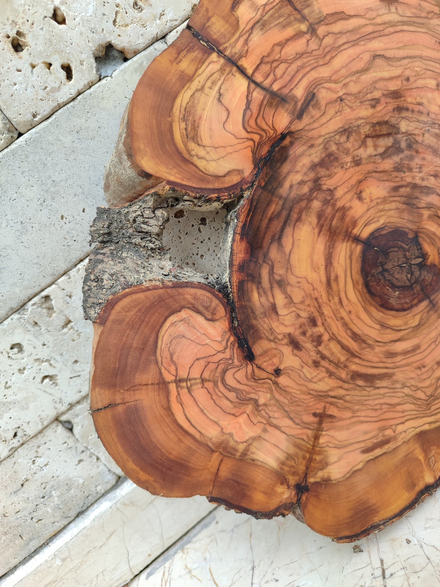Rare Olive Wood Live Edge Slab – 32x40 cm Premium Sustainable Luxury, Unique Grain & Natural Luster