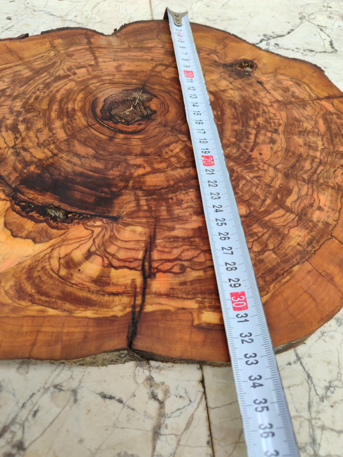 Rare Olive Wood Slab - Live Edge Premium Natural Luster - Sustainable Luxury, Unique Grain, 33x40x2.5 cm